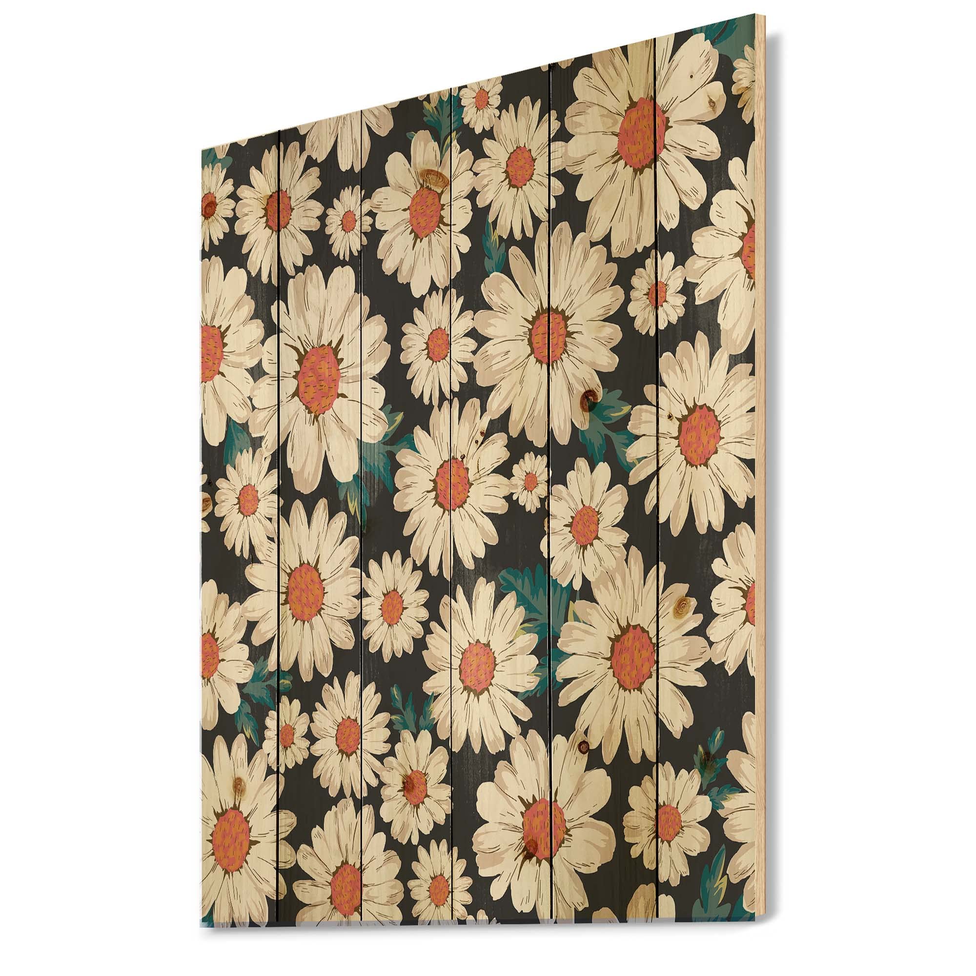 DesignQ White Daisy Flowers Traditional Wood Wall Decor - Large Floral Pine Wood Art Panel 30x40 - Perfect for Living Room, Bedroom & Farmhouse Decor