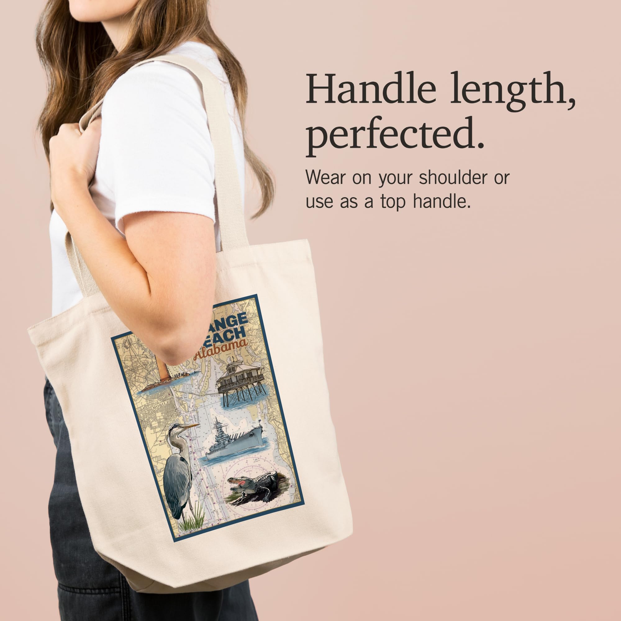 Orange Beach Alabama Nautical Chart Tote Bag - 100% Cotton Canvas Reusable Shopping Bag for Beach, Groceries & Daily Use