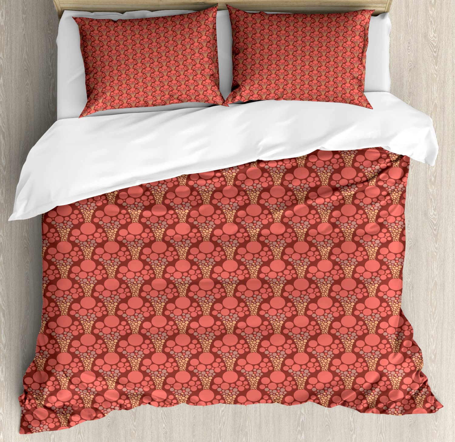Ambesonne Vibrant Duvet Cover Set - Vintage Geometric Abstract Design, 2-Piece Queen Size Bedding with 4 Pillowcases in Salmon & Warm Taupe | Perfect for Bohemian Bedroom Decor & Guest Room Styling