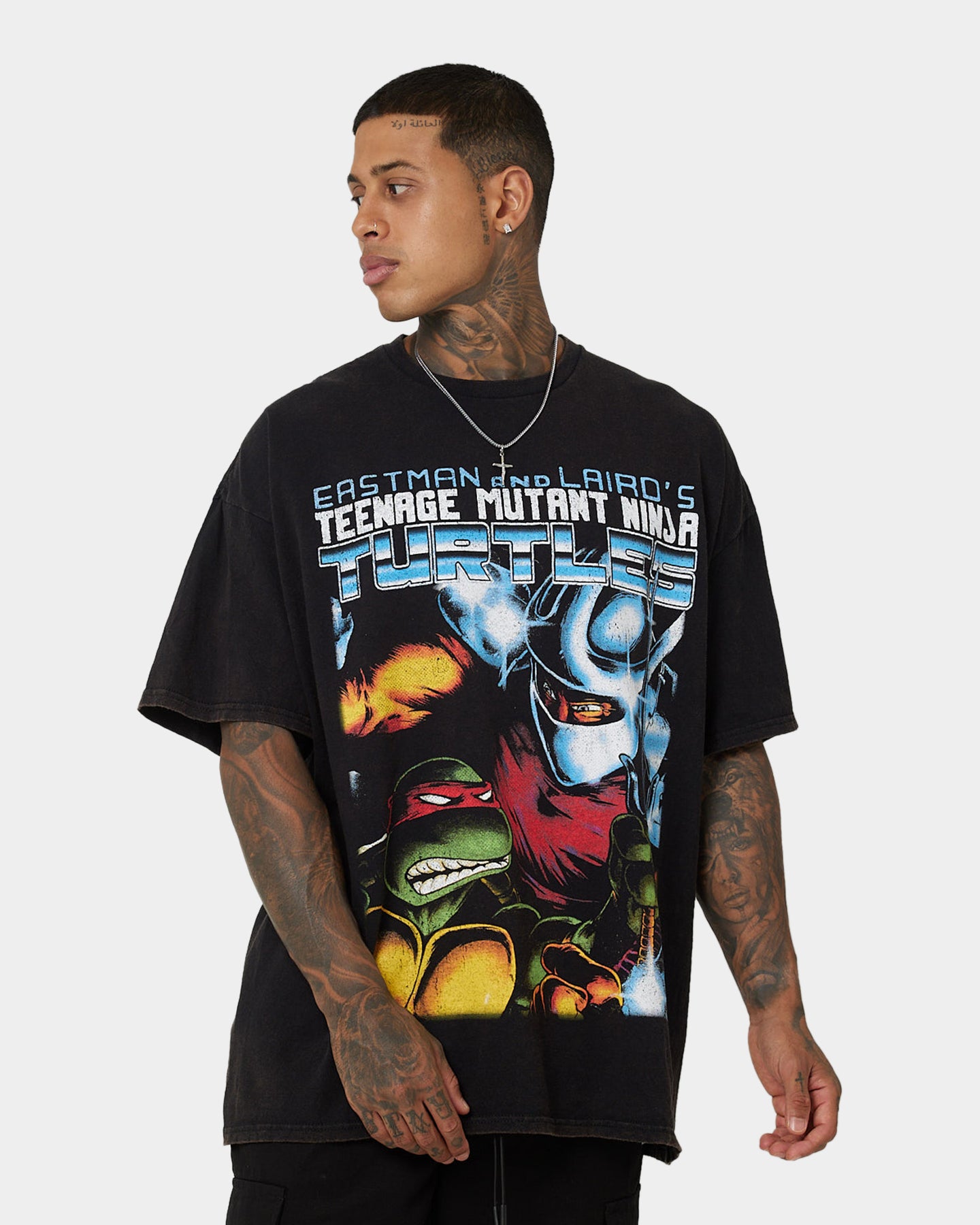 Vintage Teenage Mutant Ninja Turtles Shredder Graphic T-Shirt - Black Washed Cotton Tee for TMNT Fans, Cosplay & Retro Gaming Outfits