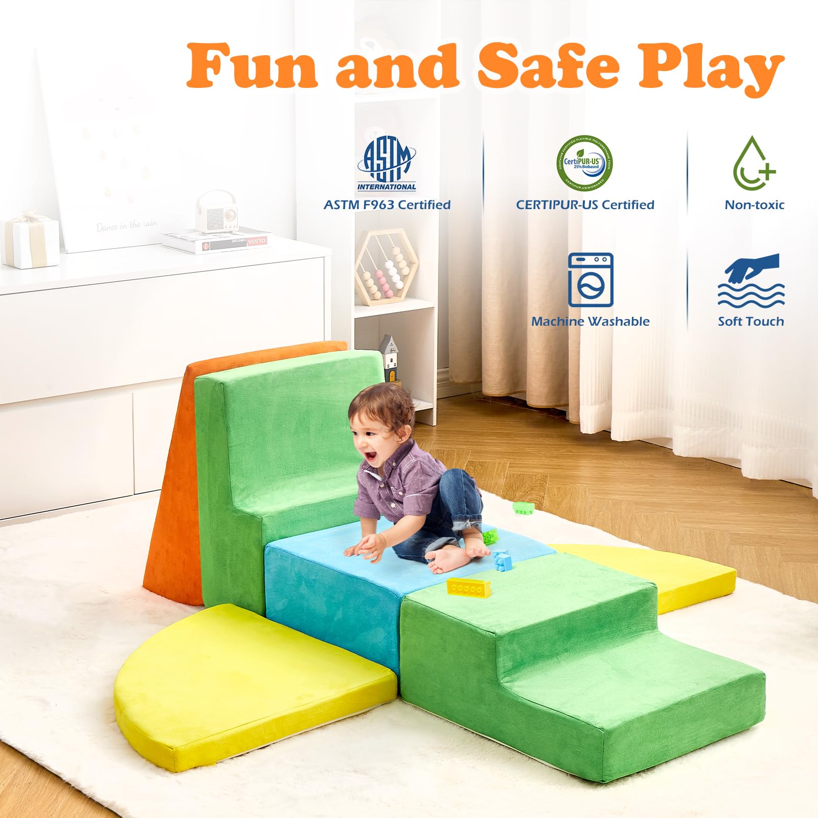 6-Piece Soft Foam Climbing Toys for Toddlers - Indoor Play Gym Blocks Set for Crawling, Sliding & Activity Play | Safe Toddler Climbing Toys for Home, Daycare & Preschool Playrooms
