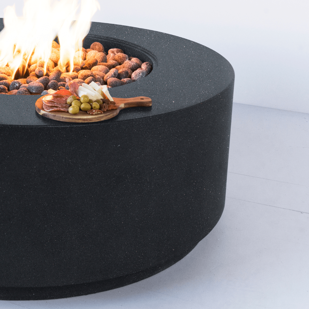Modern Blaze Oblica Round Concrete Fire Pit Table - Outdoor Patio Heater for Backyard, Garden, and Poolside Gatherings