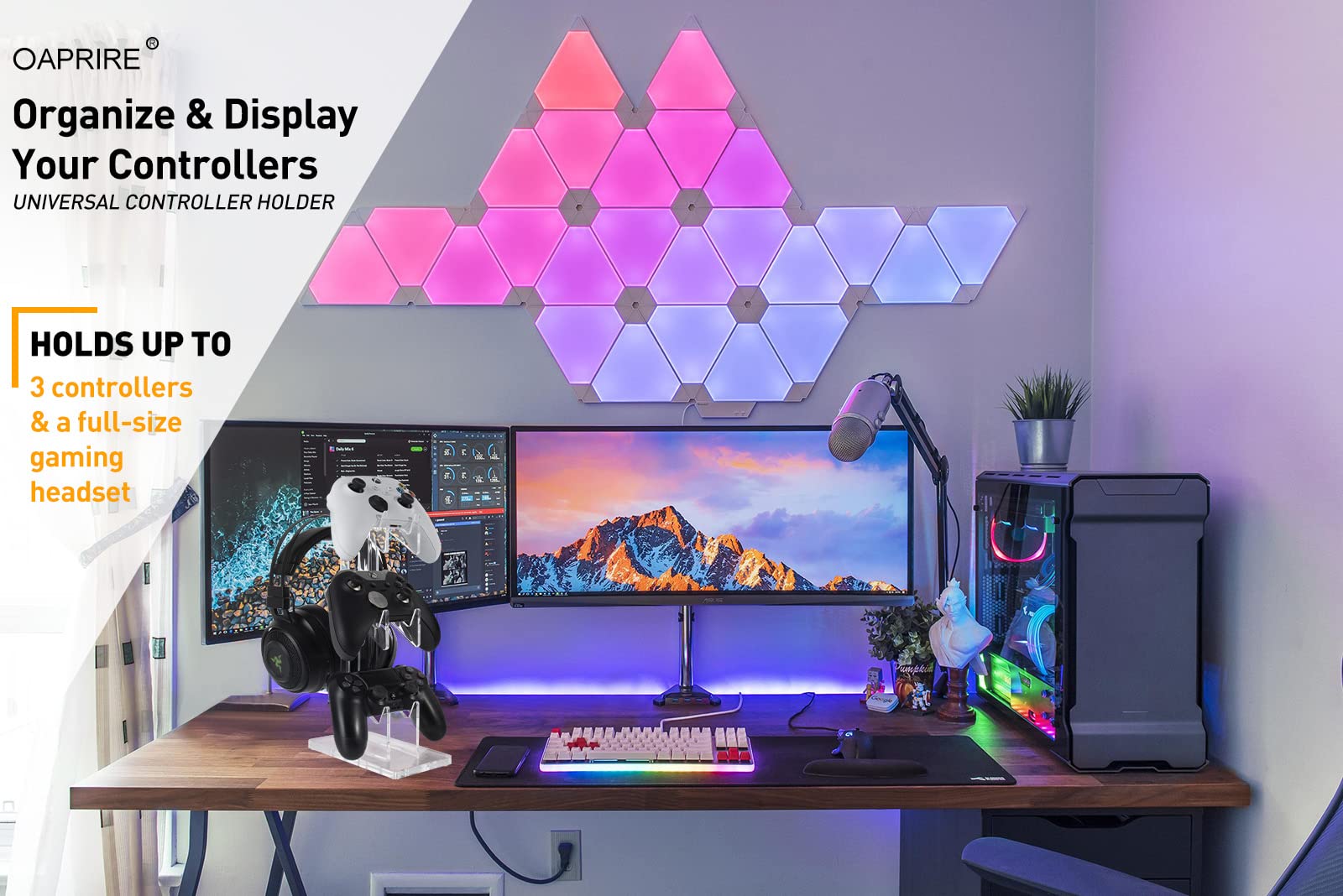 Universal 3-Tier Controller & Headset Stand for XBOX ONE X/SWITCH/PS4/PS5/PC - Multi-Console Gaming Organizer with Clear Design - Perfect for Gaming Setup, Bedroom & Living Room Organization