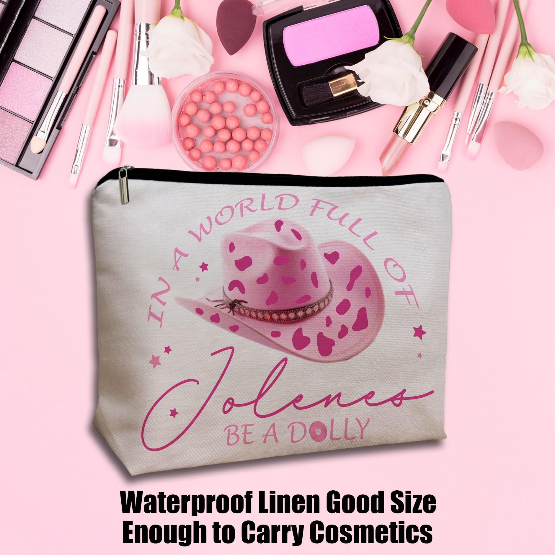 Pink Dolly Inspired Music Lover Gift Set - Western Hat, Costume Bag & Makeup Pouch for Women - Perfect Gift for Sister, Daughter, Friends (Graduation, Birthday, Christmas, Halloween) - Great for Concerts, Cosplay & Music Festivals