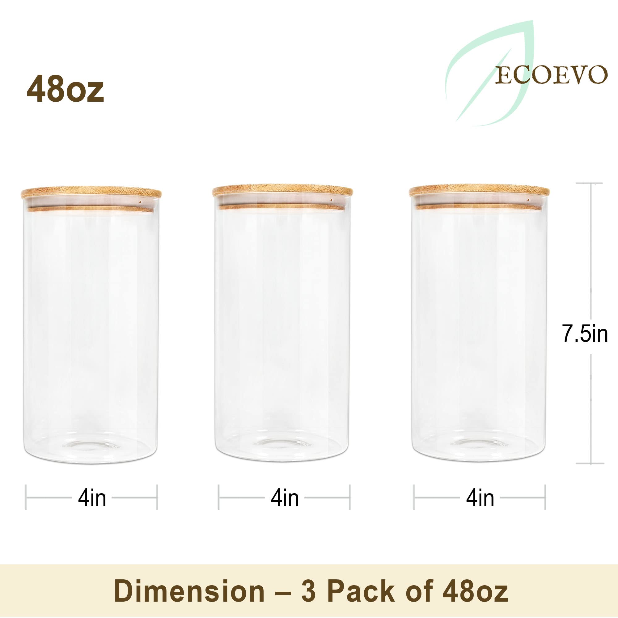 3-Pack 40oz Glass Jars with Bamboo Lids - Airtight Food Storage Containers for Pantry Organization | Perfect for Storing Coffee, Tea, Flour & Bulk Dry Goods