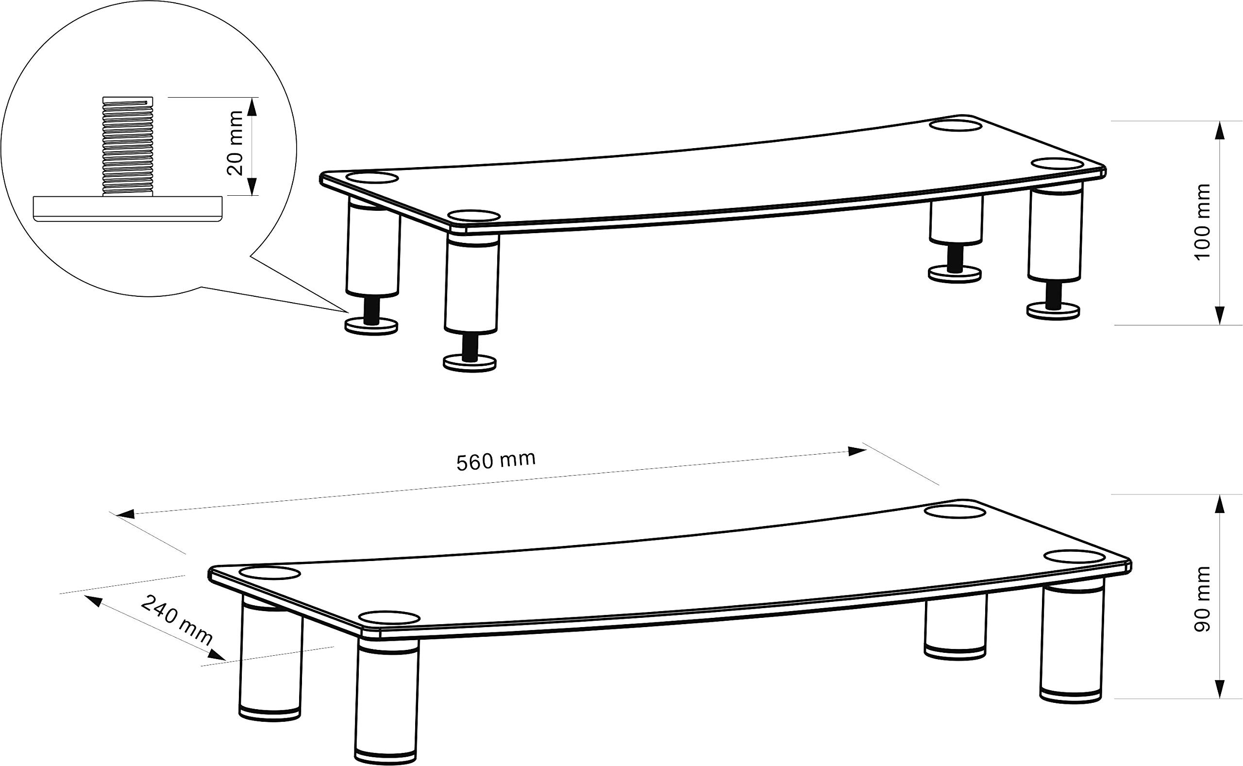 Adjustable Monitor Stand Riser for Desk - Clear Curved Glass with Aluminum Legs (56 x 24cm) - Ergonomic Computer Screen Riser for Laptops, TVs & Workstations | Perfect for Home Office, Gaming Setup & Workspace Organization