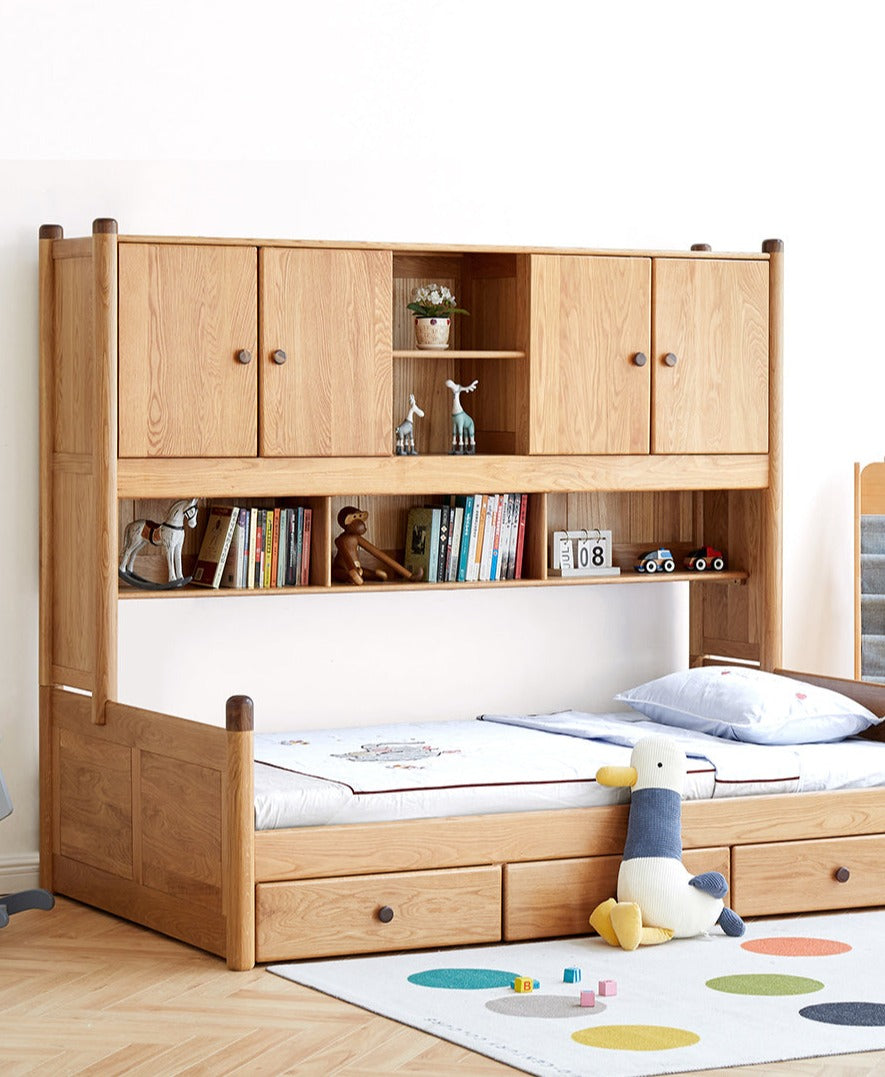 Solid Oak Wood Multi-Function Storage Bed - Queen Size Platform Bed with Underbed Drawers for Small Space Bedroom, Guest Room & Studio Apartments