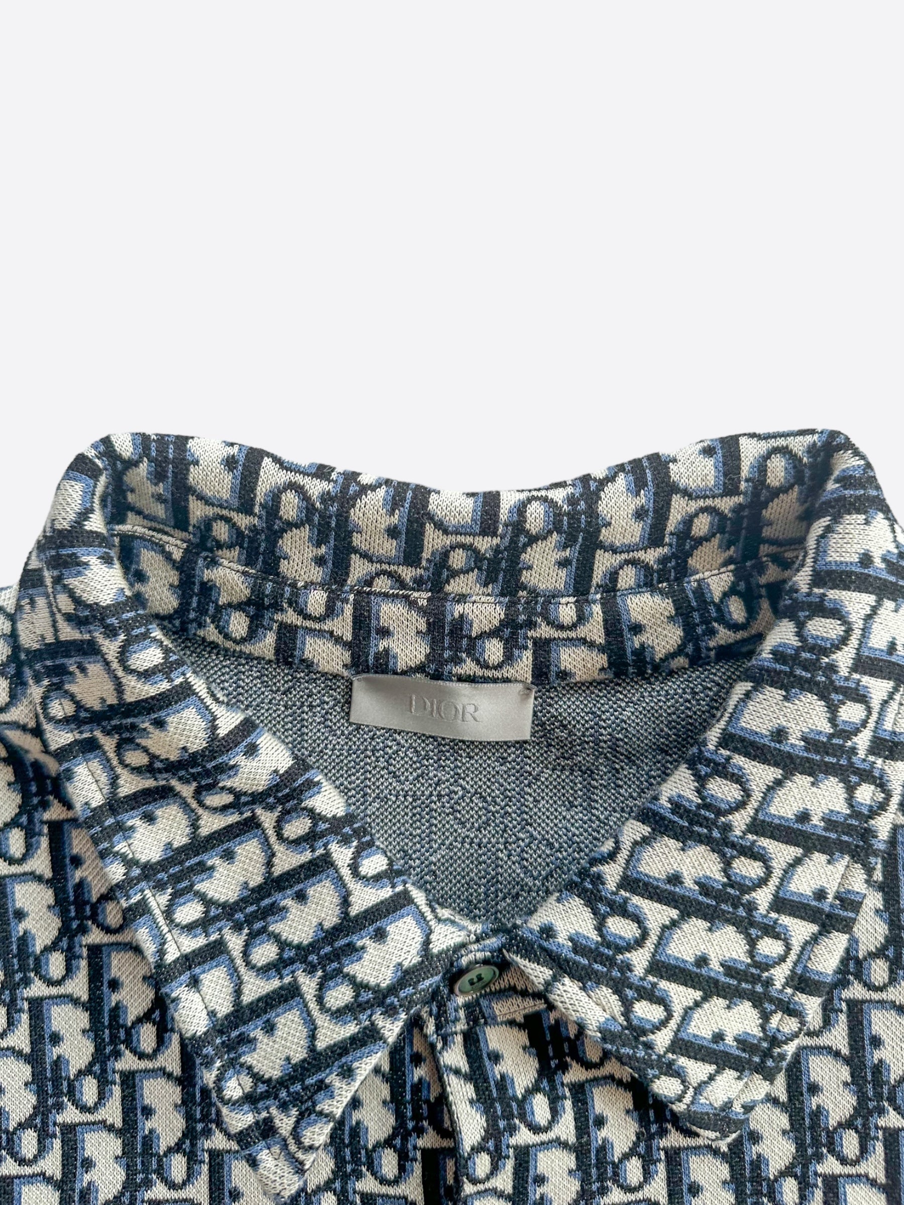 Dior Beige & Blue Oblique Button Up Shirt for Men - Stylish Casual & Business Wear | Perfect for Office, Date Night & Special Occasions