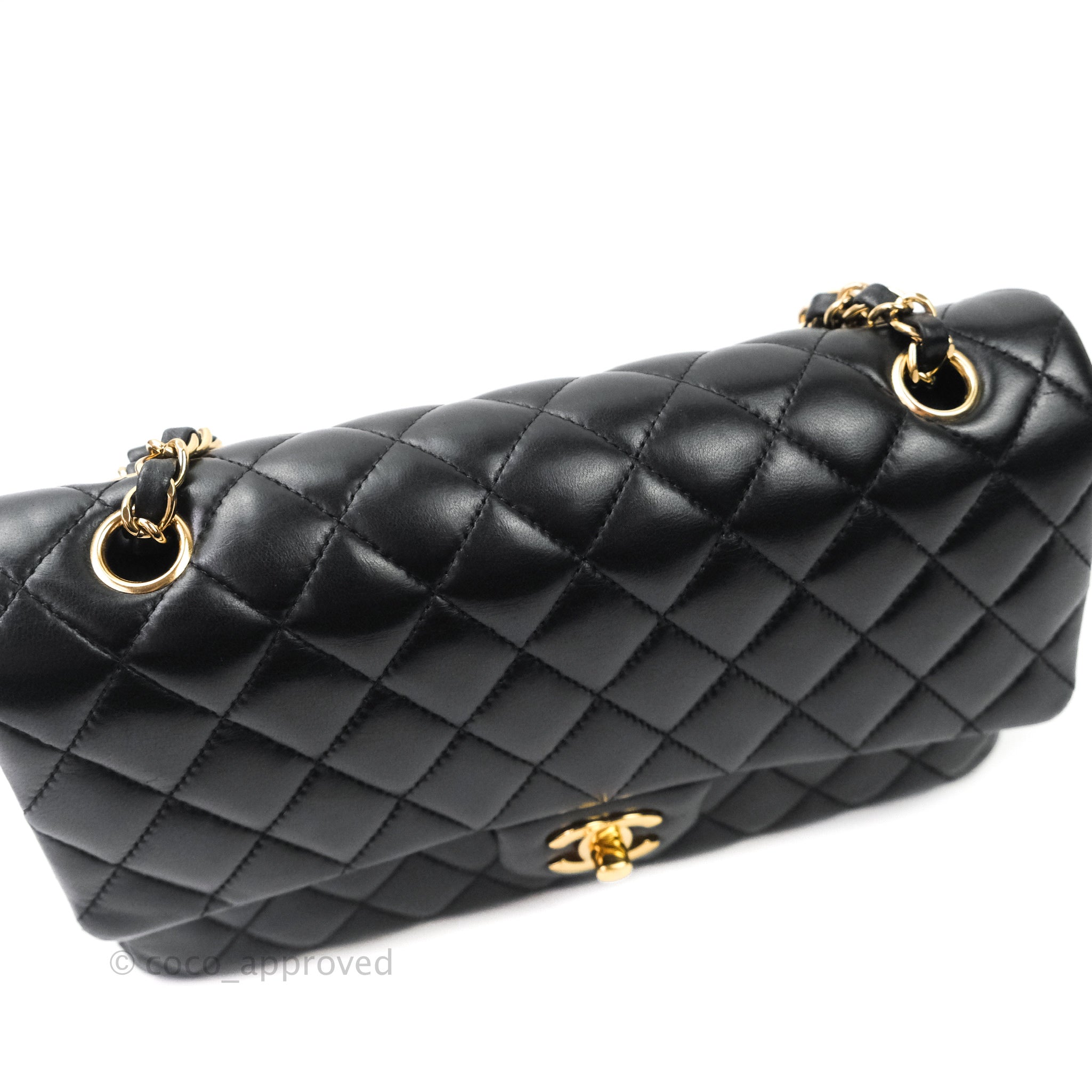 Chanel Classic Medium Double Flap Bag Black Lambskin Gold Hardware - Luxury Designer Handbag for Women, Perfect for Evening Events & Special Occasions