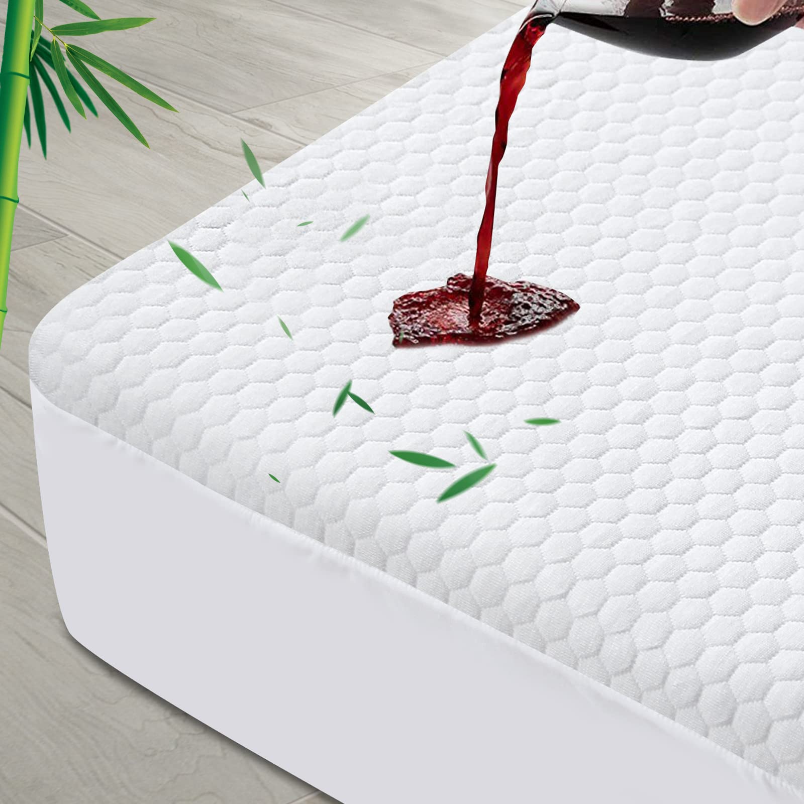 Waterproof Cooling Queen Mattress Protector - Bamboo Viscose 3D Breathable Fabric, Fitted 8-18 Inch Deep Pocket, Washable & Noiseless (White) - Perfect for Hot Sleepers & Allergy Relief