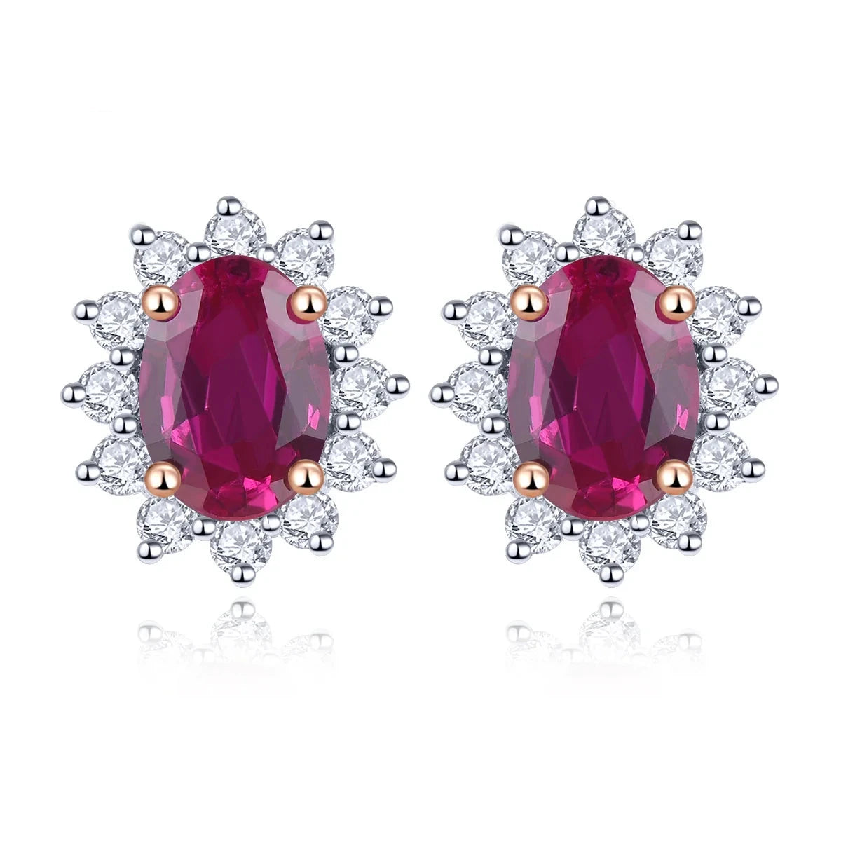 Natural Ruby and Diamond Sunflower Stud Earrings - 14K Rose Gold Fine Jewelry Gift for Women, Bridesmaids, Anniversary, Birthday | Elegant Everyday Wear & Special Occasions