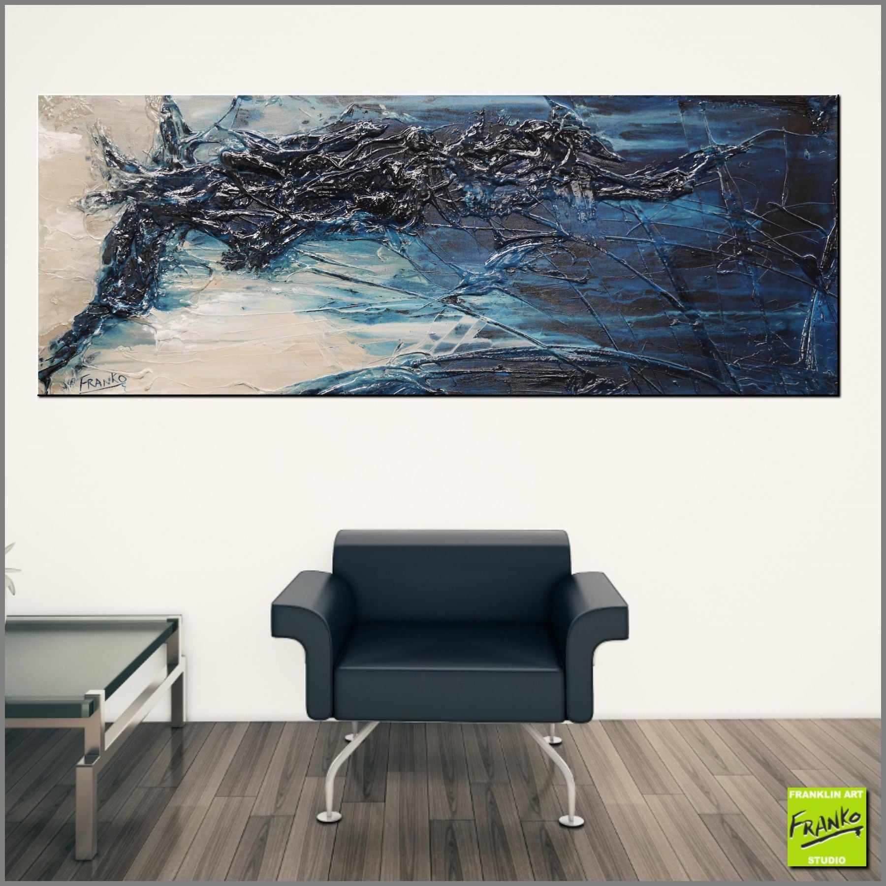 160cm x 60cm Blue White Grey Textured Abstract Wall Art Painting - Modern Canvas Art for Living Room, Bedroom & Office Decor (Midnight Collection)