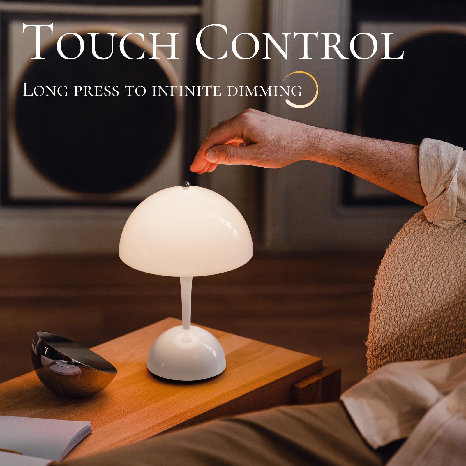 ONEWISH Cordless Table Lamps Set of 2 - Portable Touch Mushroom Lamp with Dimmer, Rechargeable Nightstand Lamp, Small LED Night Light for Kids, Perfect for Christmas, Birthday Gifts, Home, Bedroom, Nursery, and Office Decor