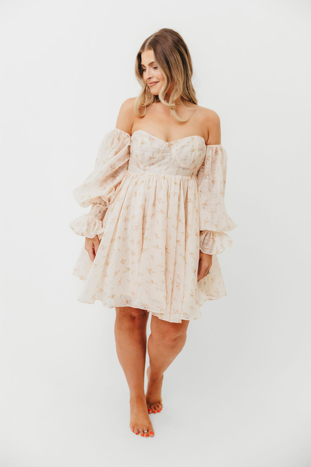 Kennedy Floral Mini Maternity Dress in Cream - Bump Friendly Summer Dress for Pregnancy, Baby Shower & Photoshoot