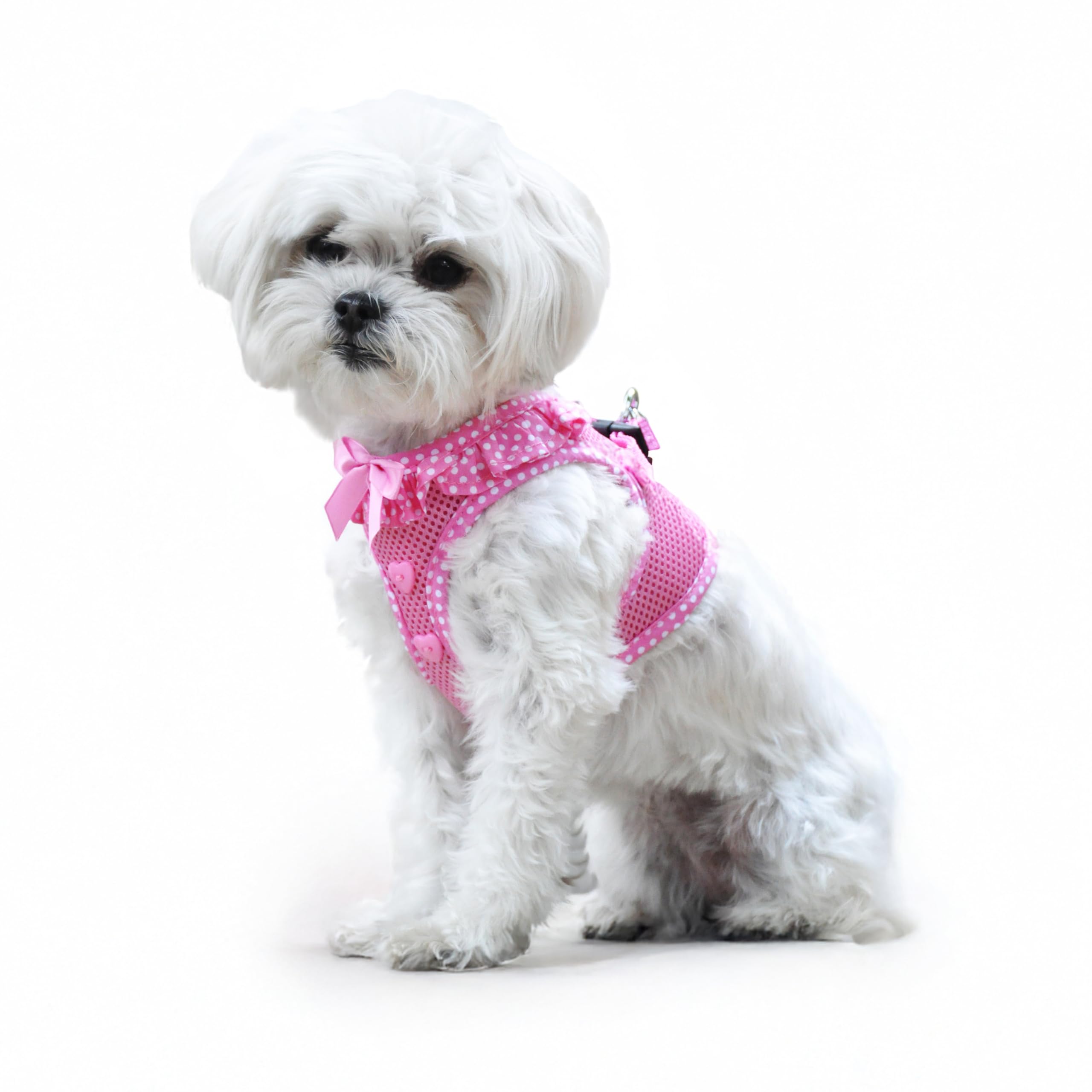 Doggie Design No-Choke Dog Harness - Breathable Mesh Polyester Pet Vest with Easy Step-in Design | Adjustable & Comfortable for Small to Medium Dogs | Perfect for Walking, Training & Outdoor Adventures - Pink Polka Dot - Size M