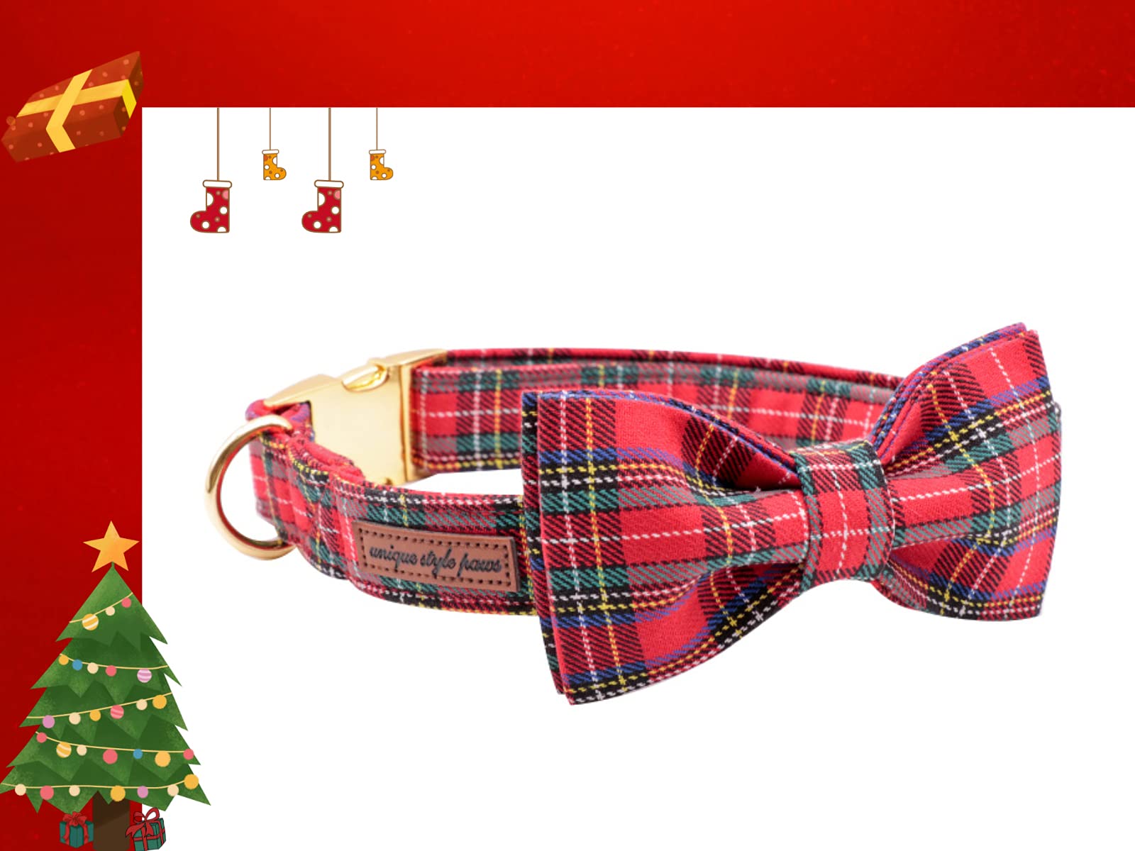 Stylish Adjustable Christmas Dog Collar with Bow Tie - Perfect for Small, Medium & Large Dogs - Great for Holiday Photos & Festive Parties