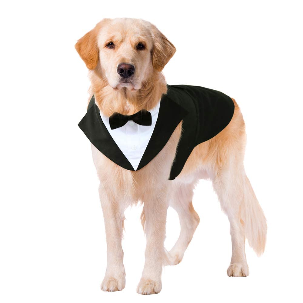 Kuoser Dog Tuxedo Suit & Bandana Set - Formal Wedding Party Attire for Medium & Large Dogs (Golden Retriever, Samoyed, Bulldog) - Perfect for Weddings, Parties & Special Occasions