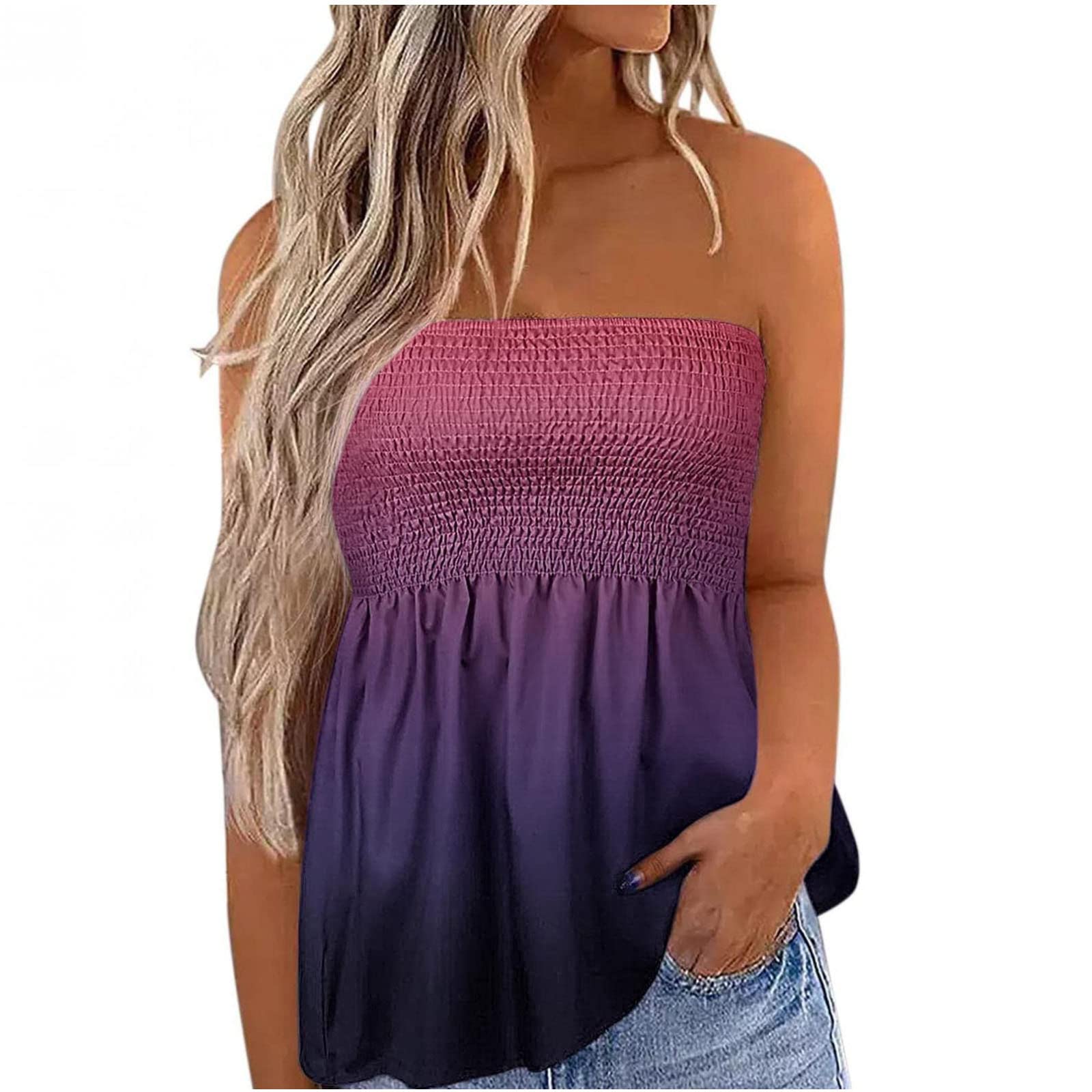 NaRHbrg Women's Sexy Striped Tube Top - Strapless Bandeau Tank Top for Teen Girls, Off Shoulder Blouse for Summer, Beach, Party & Casual Wear