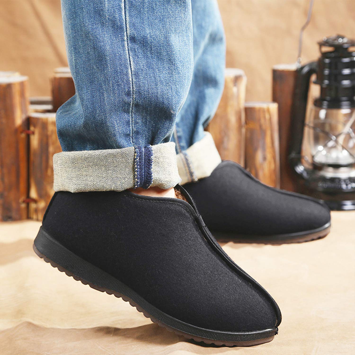 Men's Memory Foam Slippers - Ultra Soft Fuzzy Knit Cotton House Shoes with Non-Slip Indoor/Outdoor Sole - Perfect for Lounging at Home, Running Errands & Cold Weather Comfort