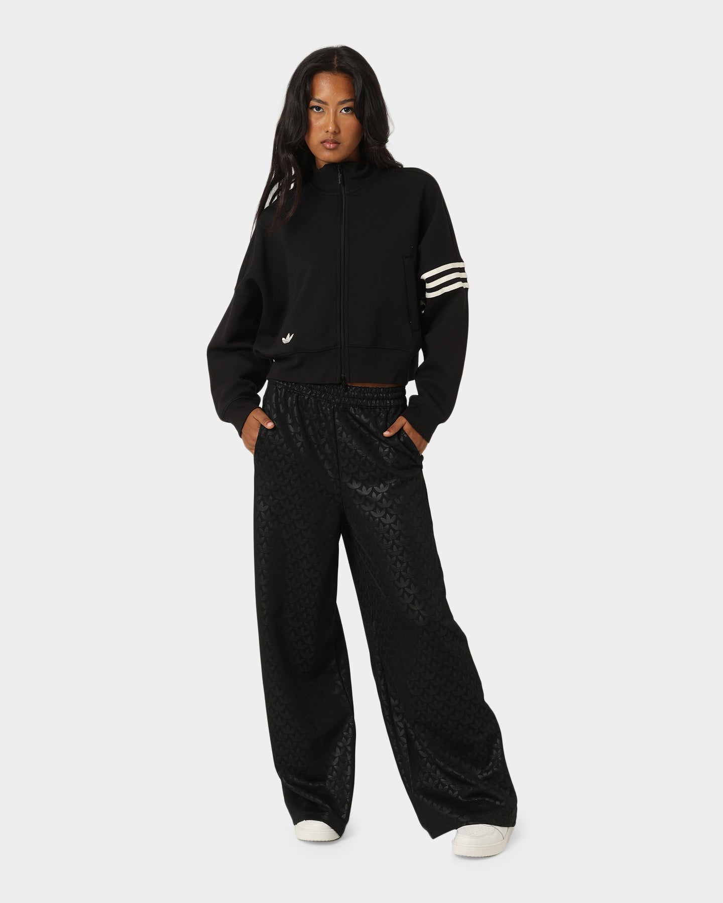 Adidas Women's All Over Print Track Pants - Black Athletic Joggers for Running, Yoga & Lounge Wear