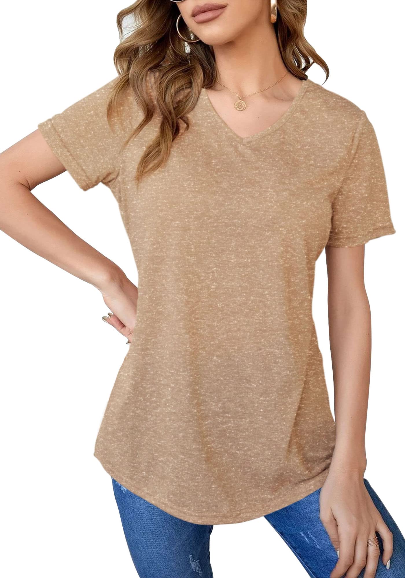 Women's Plus Size Summer Short Sleeve V-Neck T-Shirts - Loose Casual Blouses & Basic Tees for Women - Trendy Fashion Tops for Beach, Travel & Everyday Wear