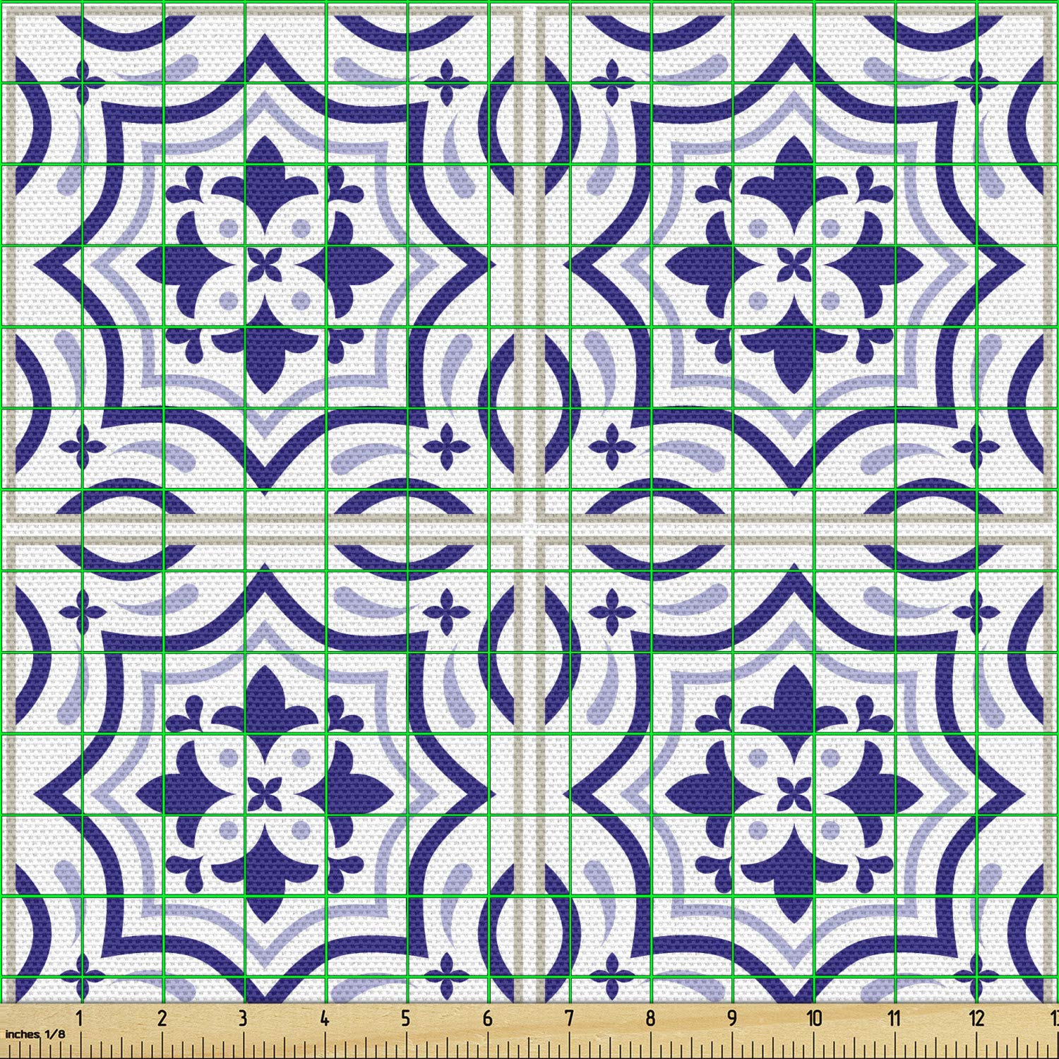 Ambesonne Navy Blue Fabric by The Yard - Portuguese Tile Azulejo Retro Mosaic Print - 10 Yards Upholstery & Home Decor Fabric (Violet Blue Grey) for Sofa, Curtains, Pillows & DIY Crafts