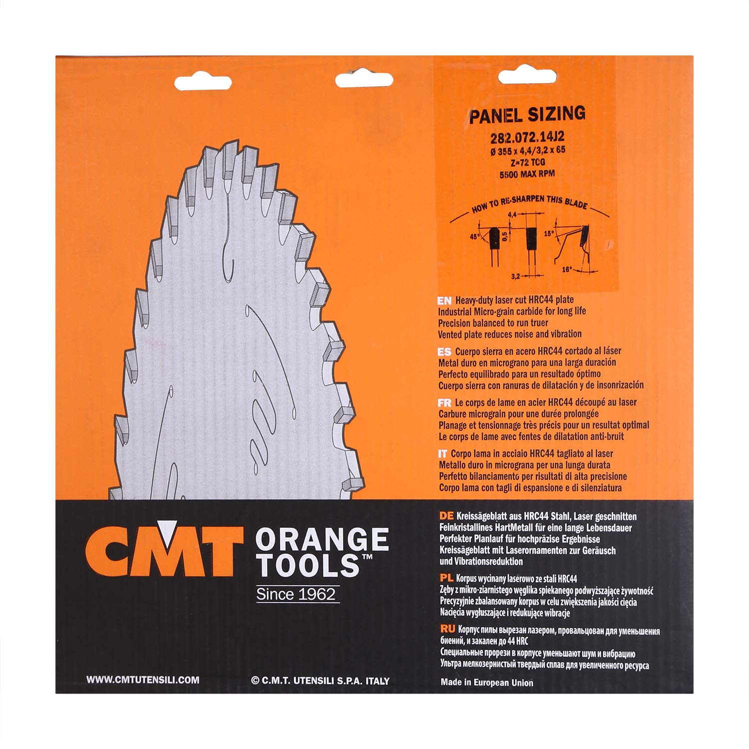 CMT 282.072.16X 400mm (15-3/4-Inch) 72-Tooth TCG Grind Industrial Panel Saw Blade with 75mm Bore - Perfect for Woodworking, Cabinetry, and Precision Cutting