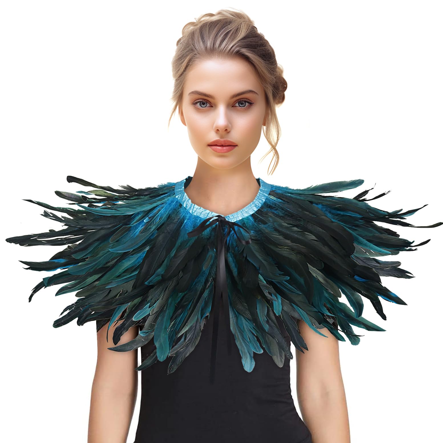 HOMELEX Feather Shawl for Women - Elegant Crow Feather Collar, Halloween Swan Cape, Witch Costume Accessory | Perfect for Cosplay, Gothic Fashion & Themed Parties