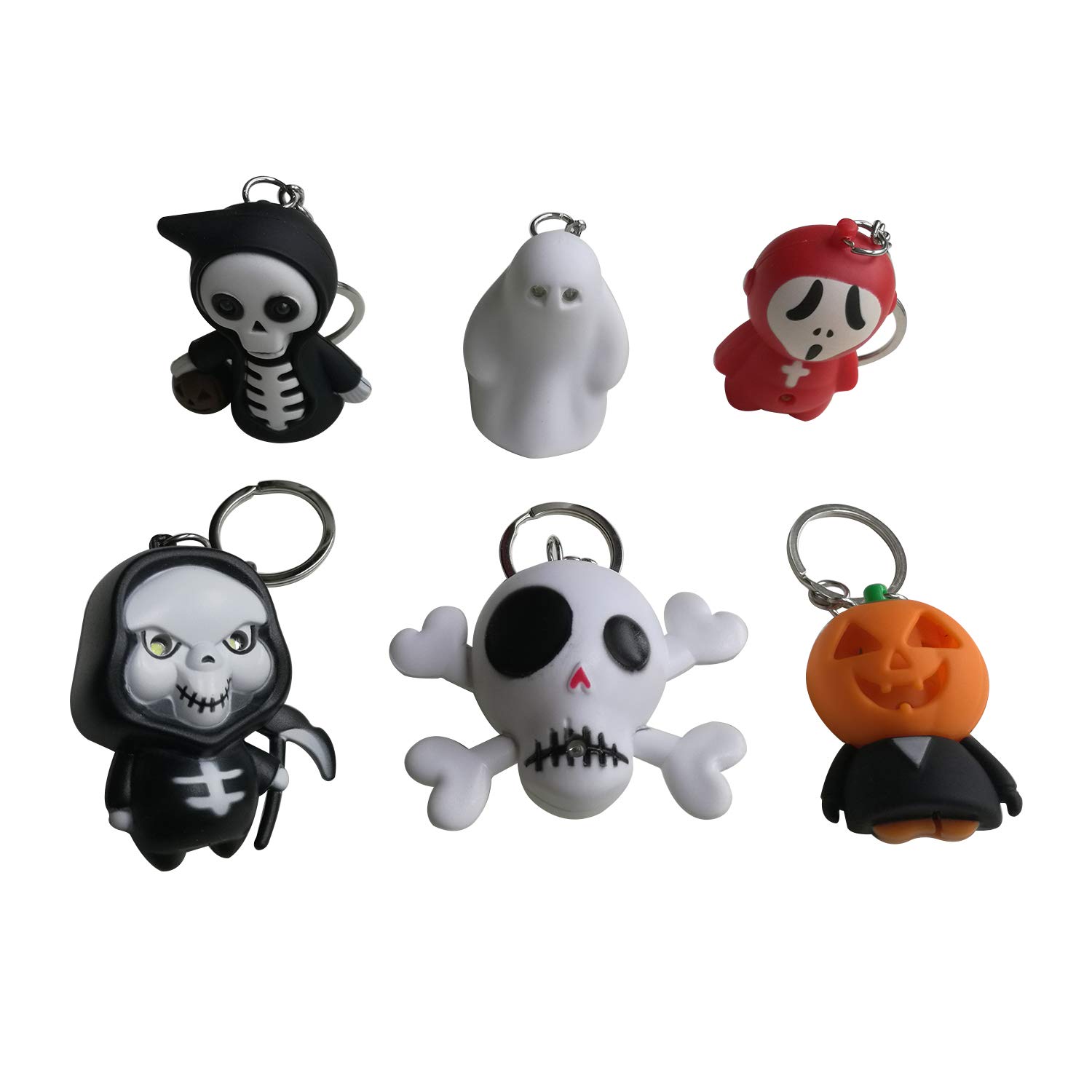 6 Pack LED Keychain Light with Scary Sound - Halloween Decorations, Kids Toy, Car Key Holder - Perfect for Trick-or-Treating, Nighttime Safety, and Spooky Party Favors