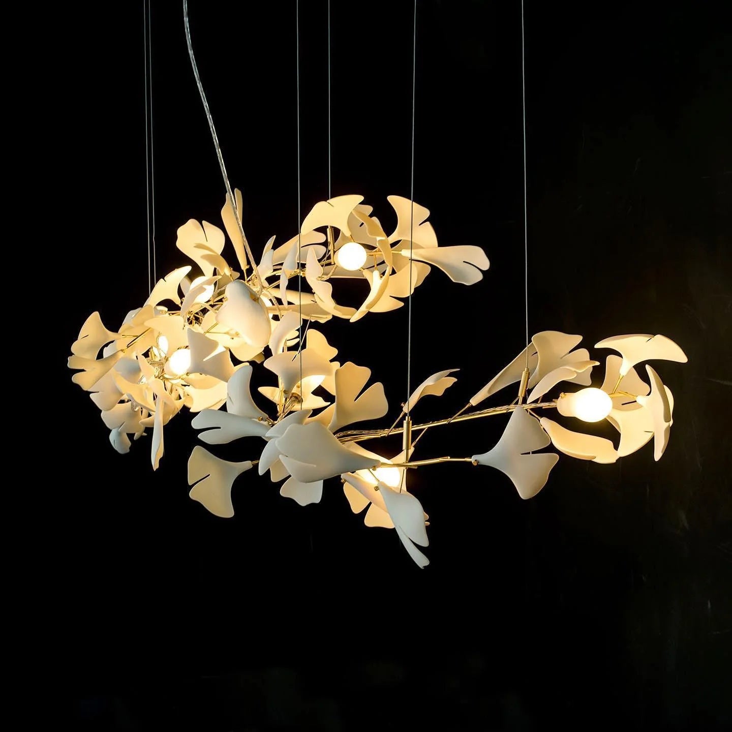 White Gingko Chandelier - Elegant Modern Lighting Fixture for Dining Room, Living Room & Bedroom Decor