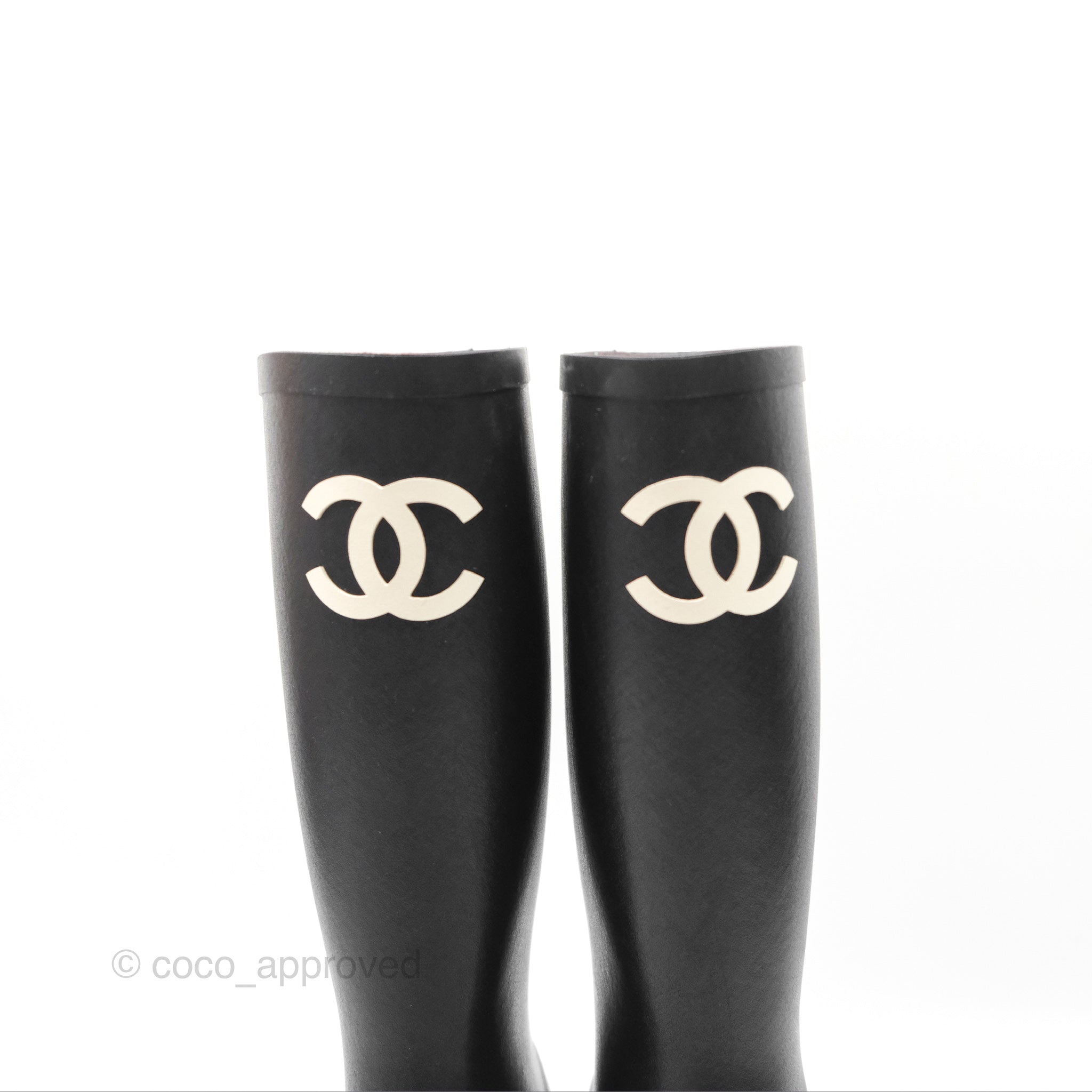 Chanel CC Logo Black Rubber Rain Boots Women's Size 37 - Waterproof Fashion Booties for Rainy Days & Outdoor Adventures