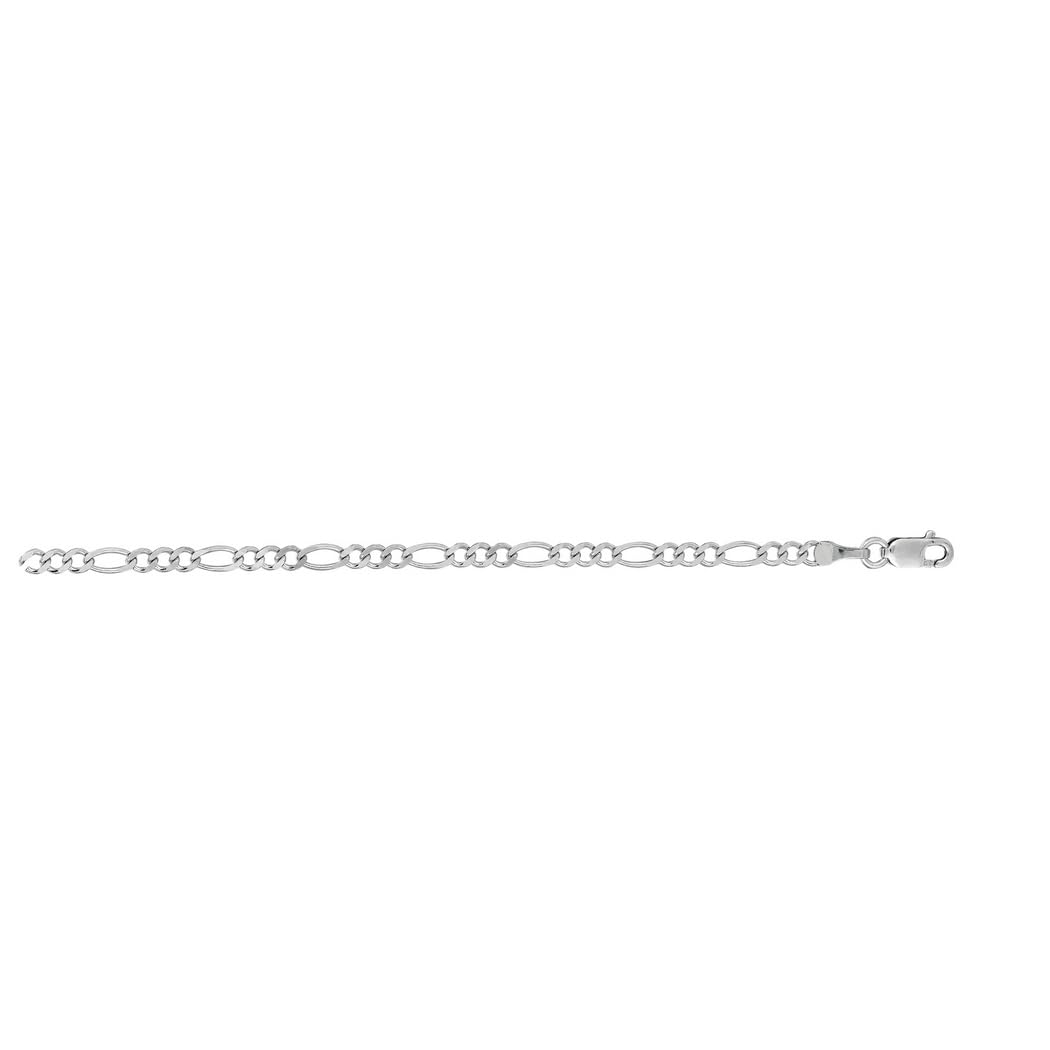 14K White Gold 2.6mm Sparkle Cut Figaro Chain Necklace with Lobster Clasp for Women & Men | Elegant Jewelry for Everyday Wear, Special Occasions & Gifts