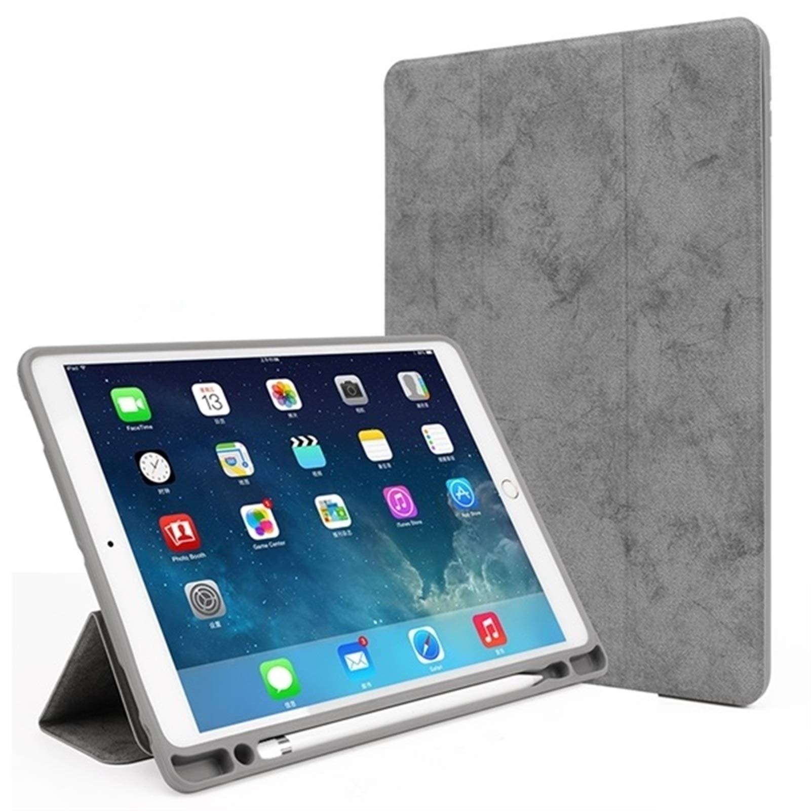 Vintage PU Leather iPad Case - Compatible with iPad Pro 12.9 2020, iPad Air 1/2/3, iPad 10.2 2019 7th Gen & iPad Pro 11 - Protective Cover with Stand for Work, School & Travel (Grey)