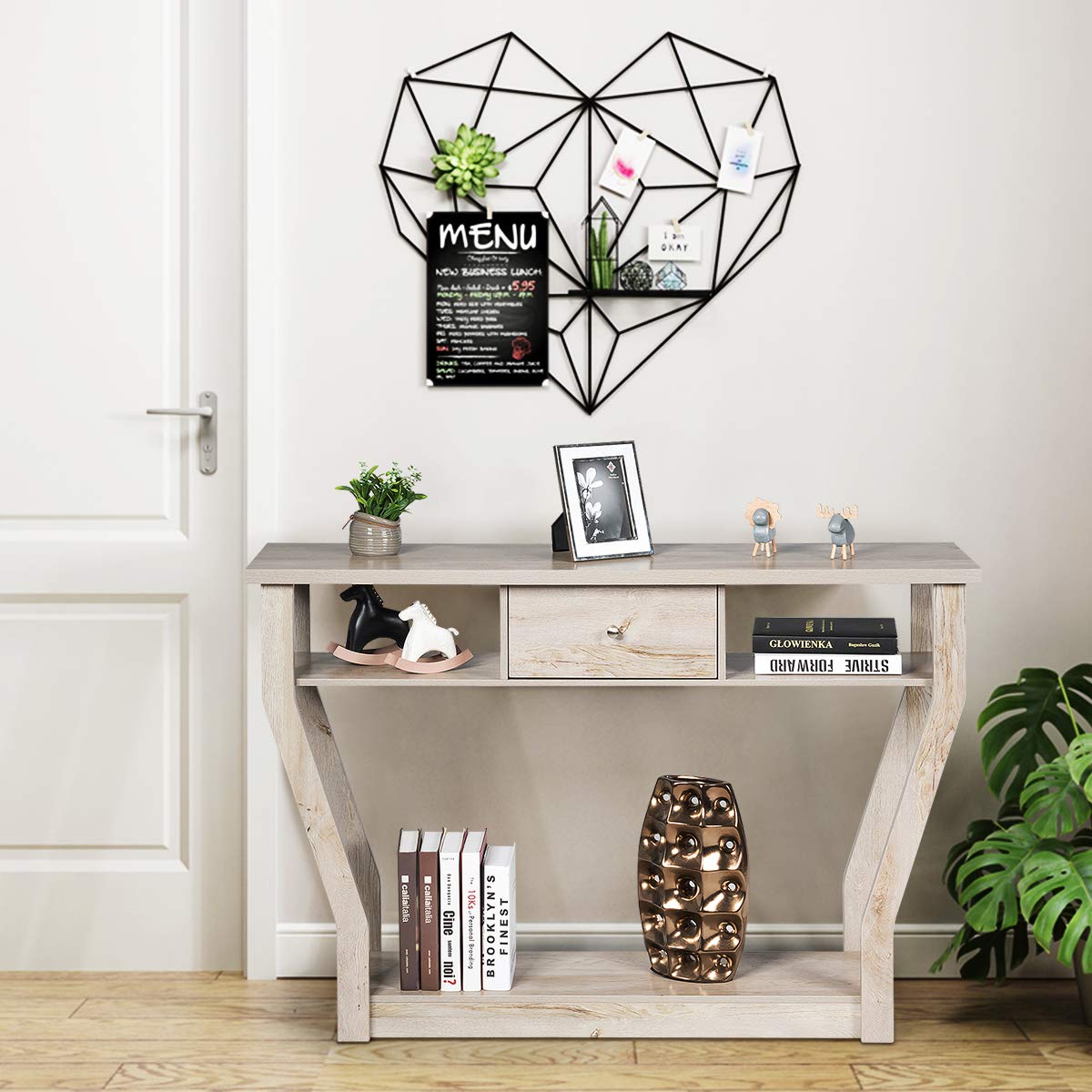 3-Tier Wooden Console Table with Drawer - 47