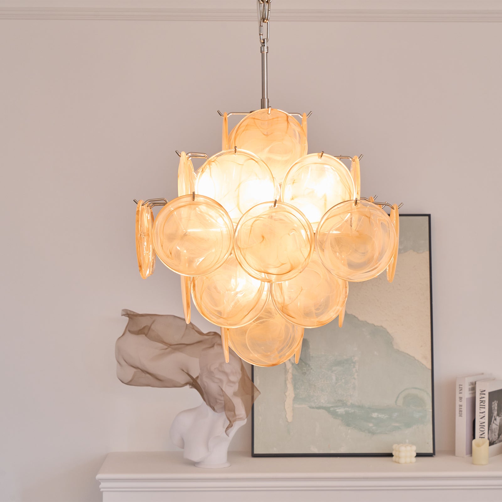 Elegant Aurelia Apricot Murano Glass Chandelier - Handcrafted Italian Lighting Fixture for Dining Room, Living Room & Bedroom Decor