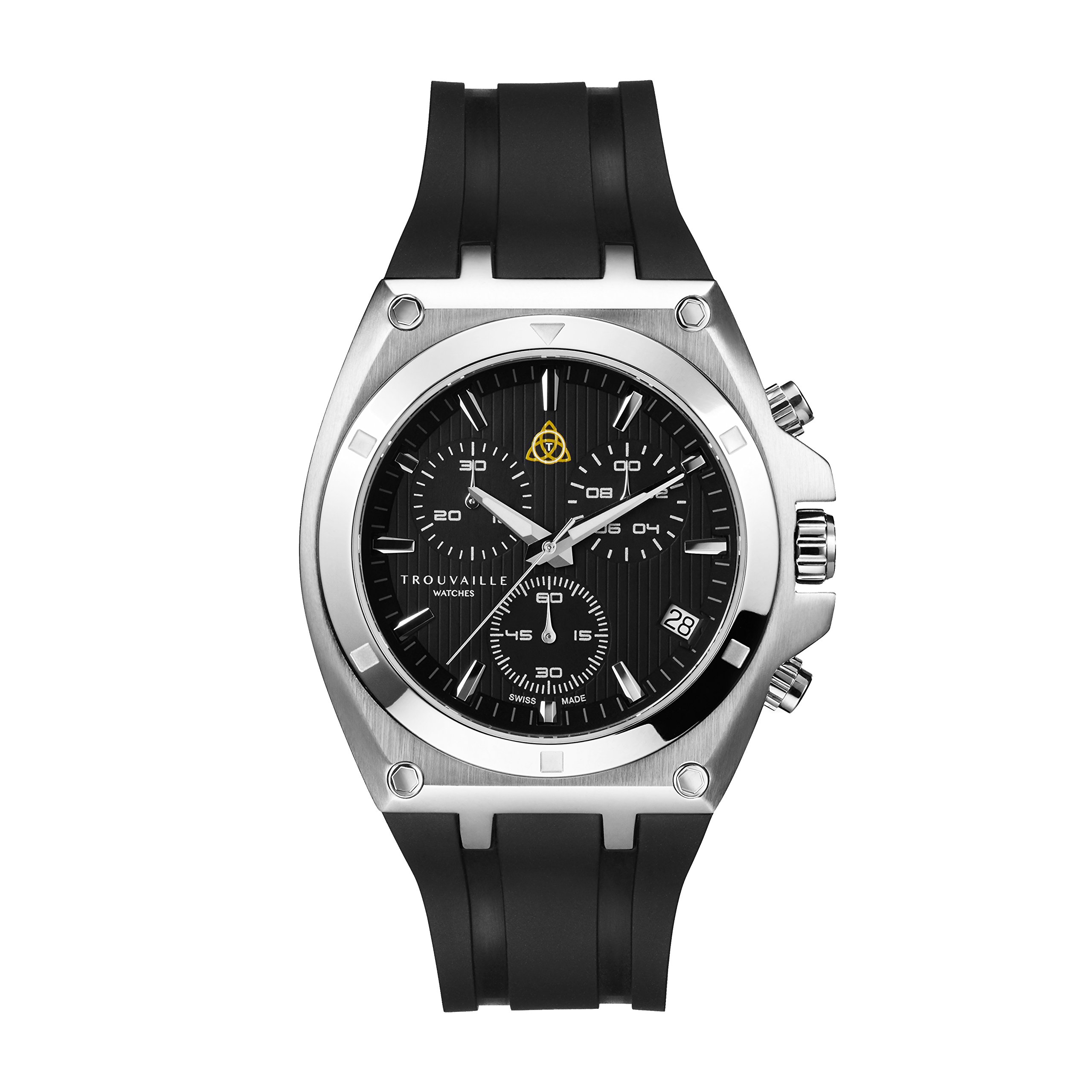 Trouvaille Luxury Black Chronograph Watch for Men - Stylish Waterproof Wristwatch for Business, Casual & Formal Occasions