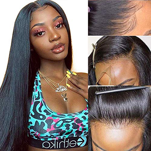 13x6 T-Part Transparent Lace Front Wig | Brazilian Virgin Human Hair Straight Wig | 150% Density Pre-Plucked with Baby Hair | Natural Color (18 Inch) | Perfect for Black Women | Everyday Wear, Special Occasions & Protective Styling