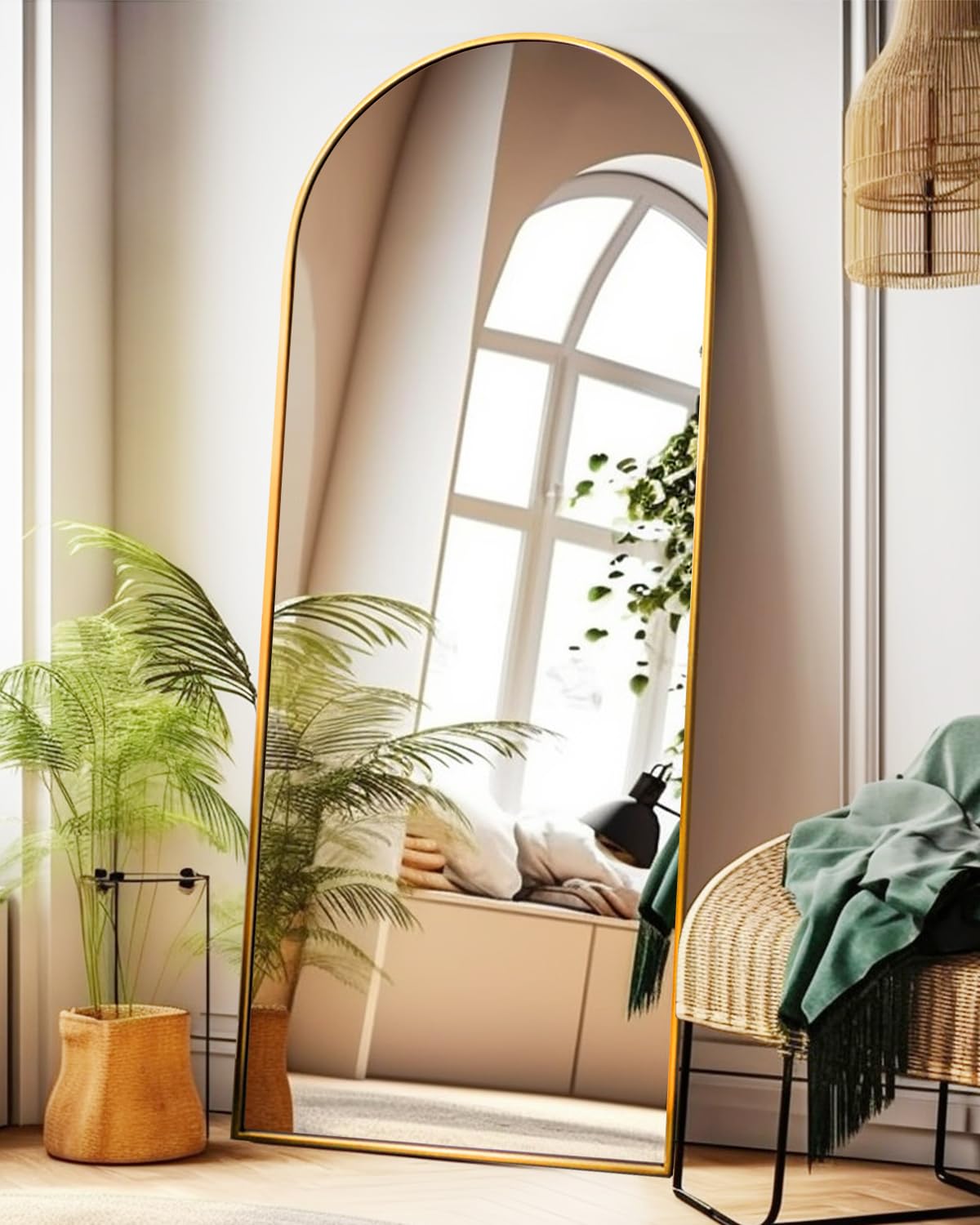 Gold Full Length Arched Floor Mirror - Large Wall Mirror for Bedroom & Living Room Decor - Elegant Gold Frame Standing Mirror for Home, Dressing Room, and Entryway
