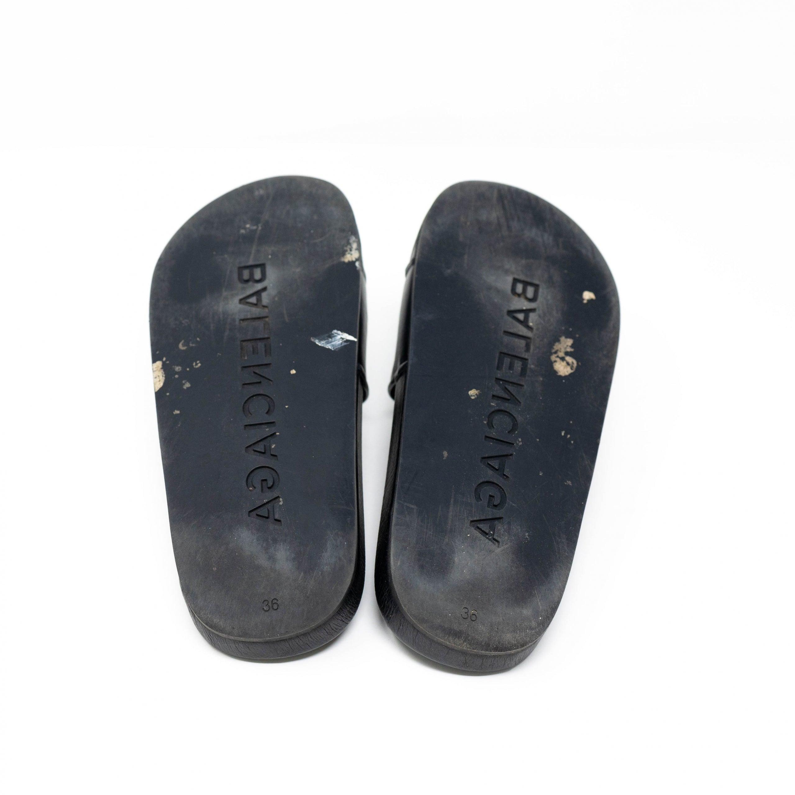 Balenciaga Black Logo Slides Size 36 - Comfortable Luxury Slides for Men & Women - Perfect for Beach, Pool, and Casual Wear