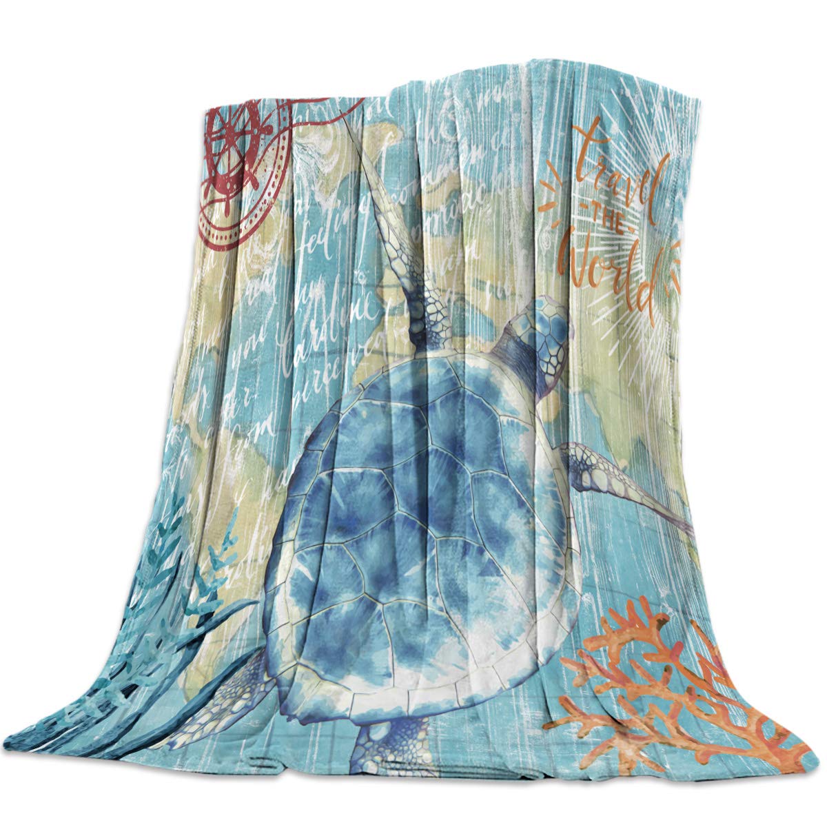 Premium Ultra Soft Microfiber Plush Throw Blanket - Twin Size (39x49 Inches) Nautical Sea Turtle Design - Cozy All-Season Blanket for Kids & Adults - Perfect for Bed, Sofa, Travel and Gift Giving