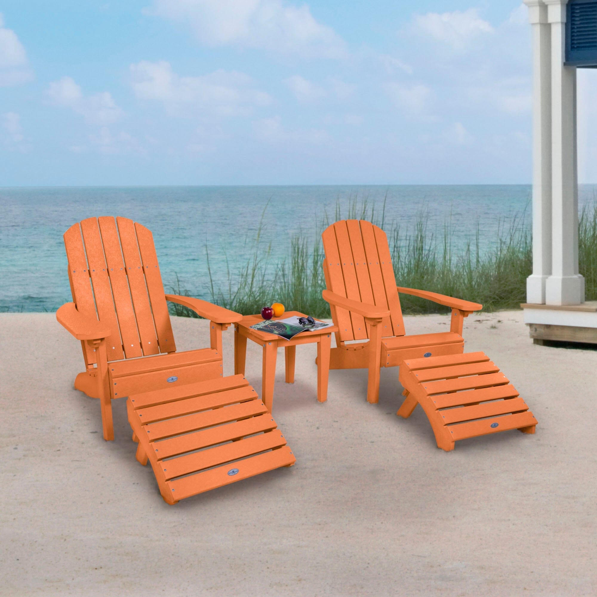 Classic Adirondack Chair Set with Side Table and Ottoman - 5-Piece Outdoor Patio Furniture for Backyard, Garden, and Poolside Relaxation