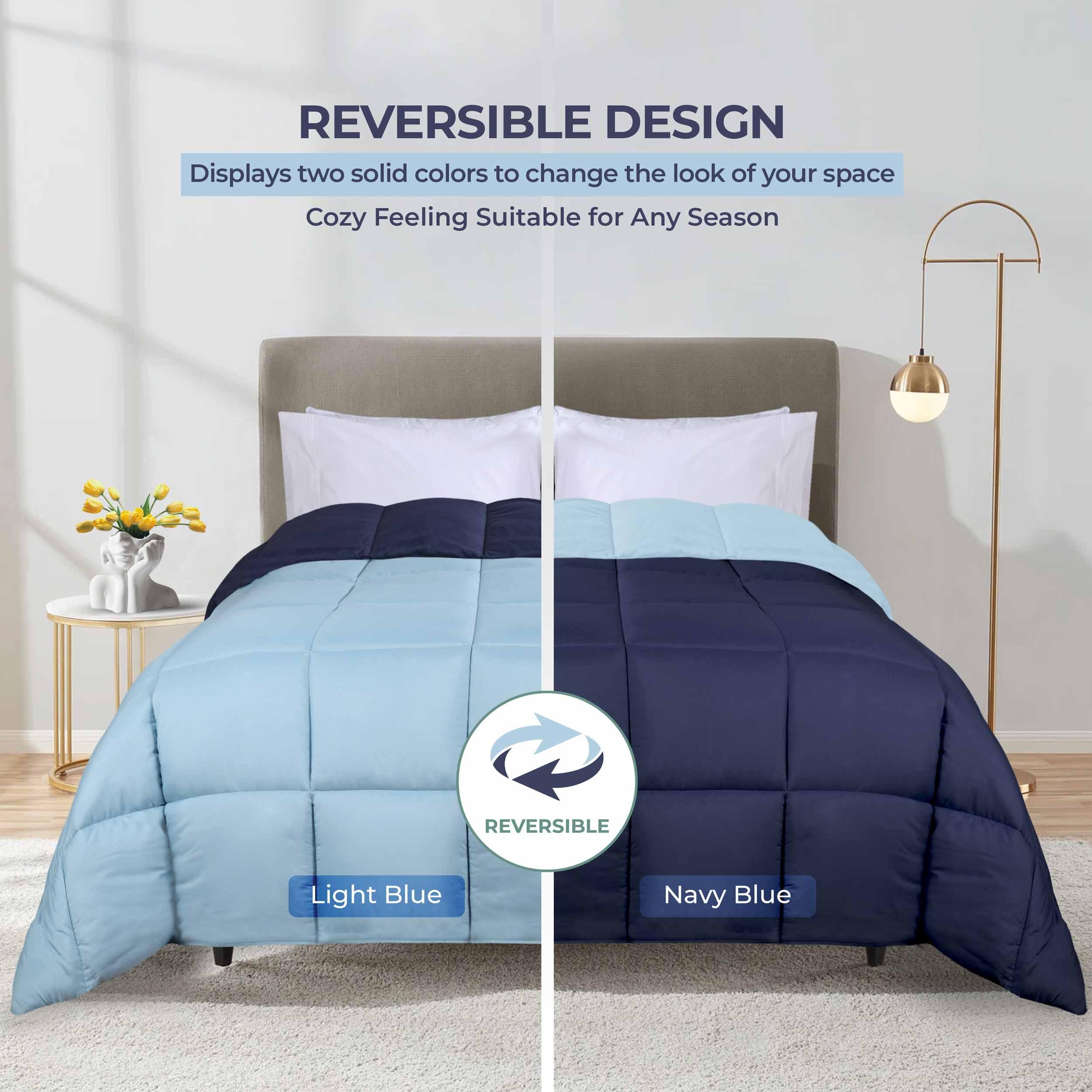 Luxury Brushed Microfiber Reversible Down Alternative Comforter - All-Season Hypoallergenic Bedding for Queen/King Size Beds - Perfect for Cozy Nights & Guest Rooms