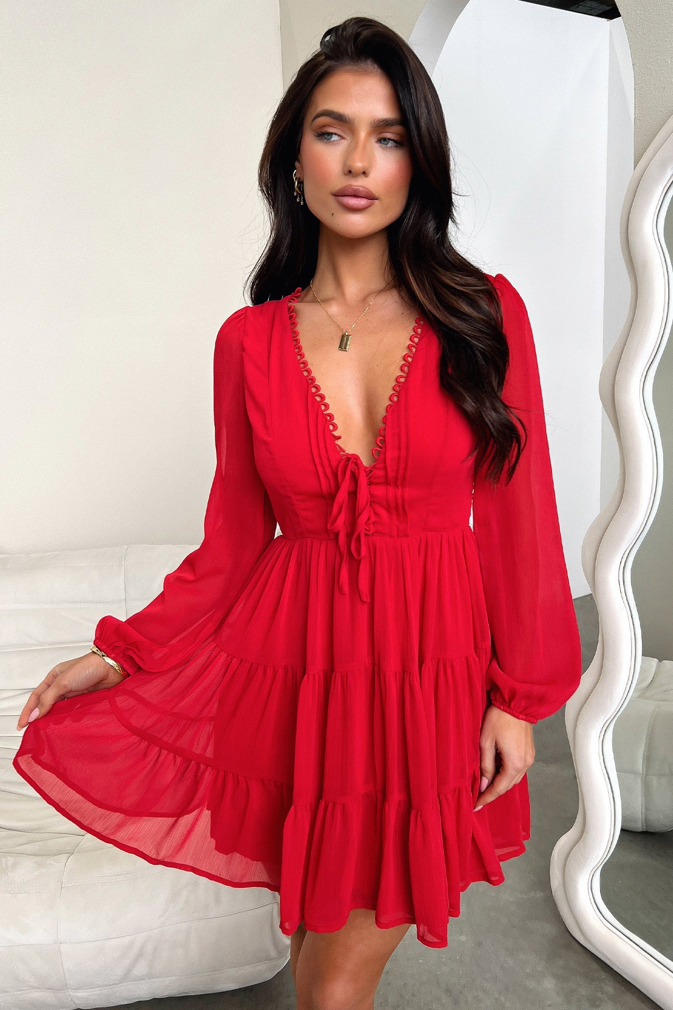 Lexie Women's Long Sleeve Casual Dress - Red Floral Print, Stretchy Comfort Fit, Plus Size Options | Perfect for Office Wear, Date Nights & Fall Season Outfits