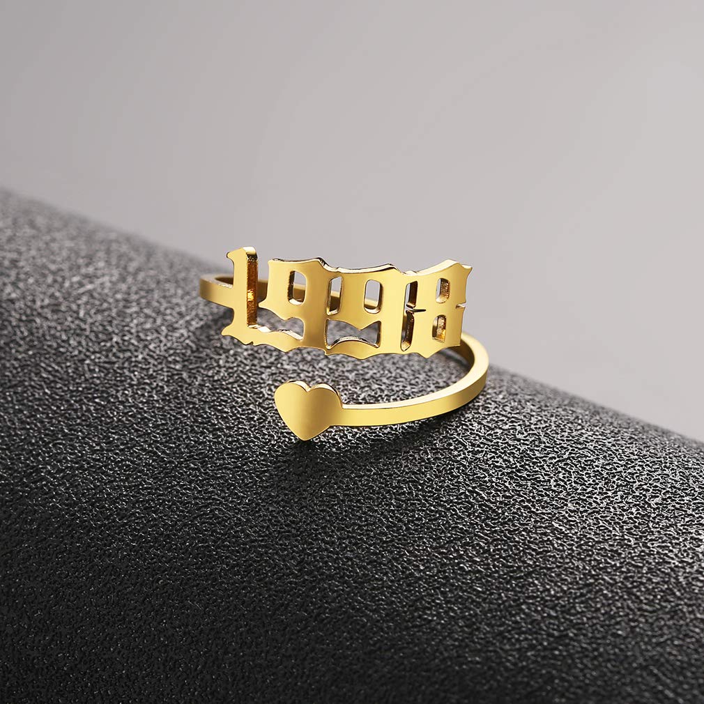 SKQIR Adjustable Initial Number Birth Year Ring for Women - Gold/Silver Stainless Steel Open Promise Ring, Engagement Wedding Band, Delicate Jewelry Gift for Girlfriend - Perfect for Anniversaries, Birthdays & Special Occasions