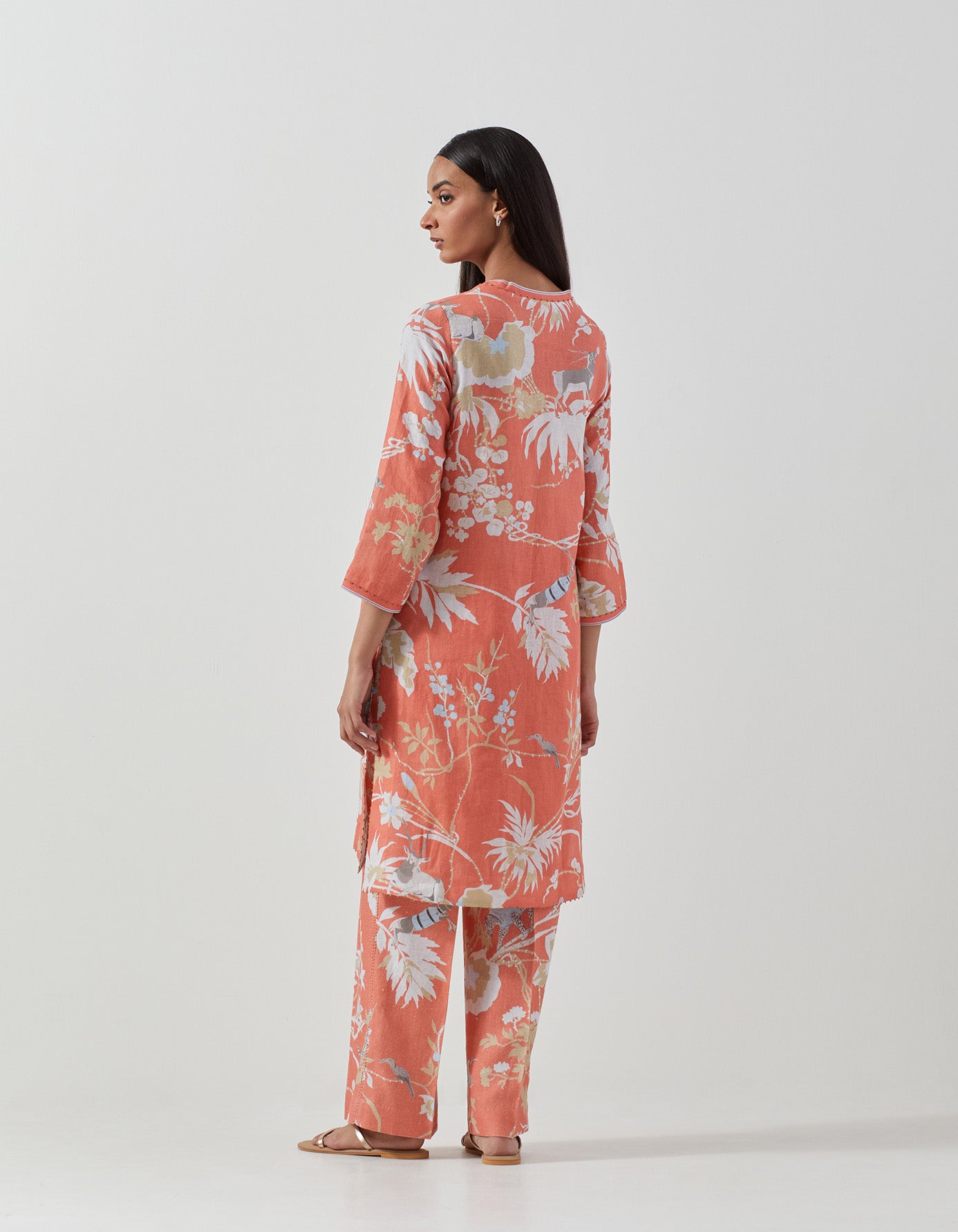Stylish V Neck Kurta for Women - Soft Linen Fabric in Coral - Perfect for Casual Wear, Summer Outfits, and Boho Fashion