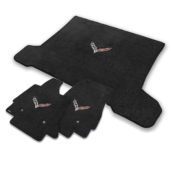 Premium All-Weather Floor Mats for 2014-2017 Chevy Corvette C7 Coupe - Jet Black with Crossed Flags Logo - Perfect for Daily Driving & Car Shows