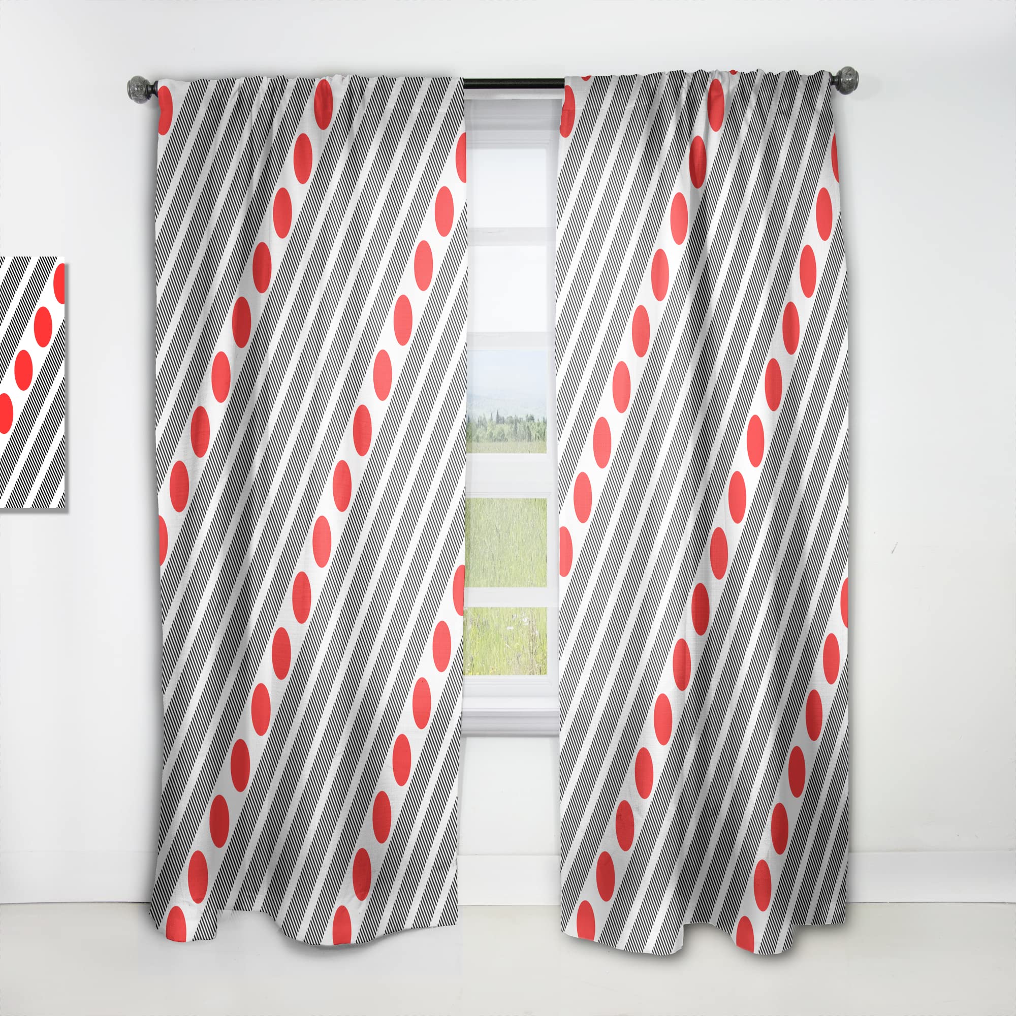 Retro Geometric Abstract Minimalist Curtains - Thermal Insulated Single Panel (52x95 inches) for Bedroom & Living Room - Modern Window Drapes for Home Decor & Light Blocking