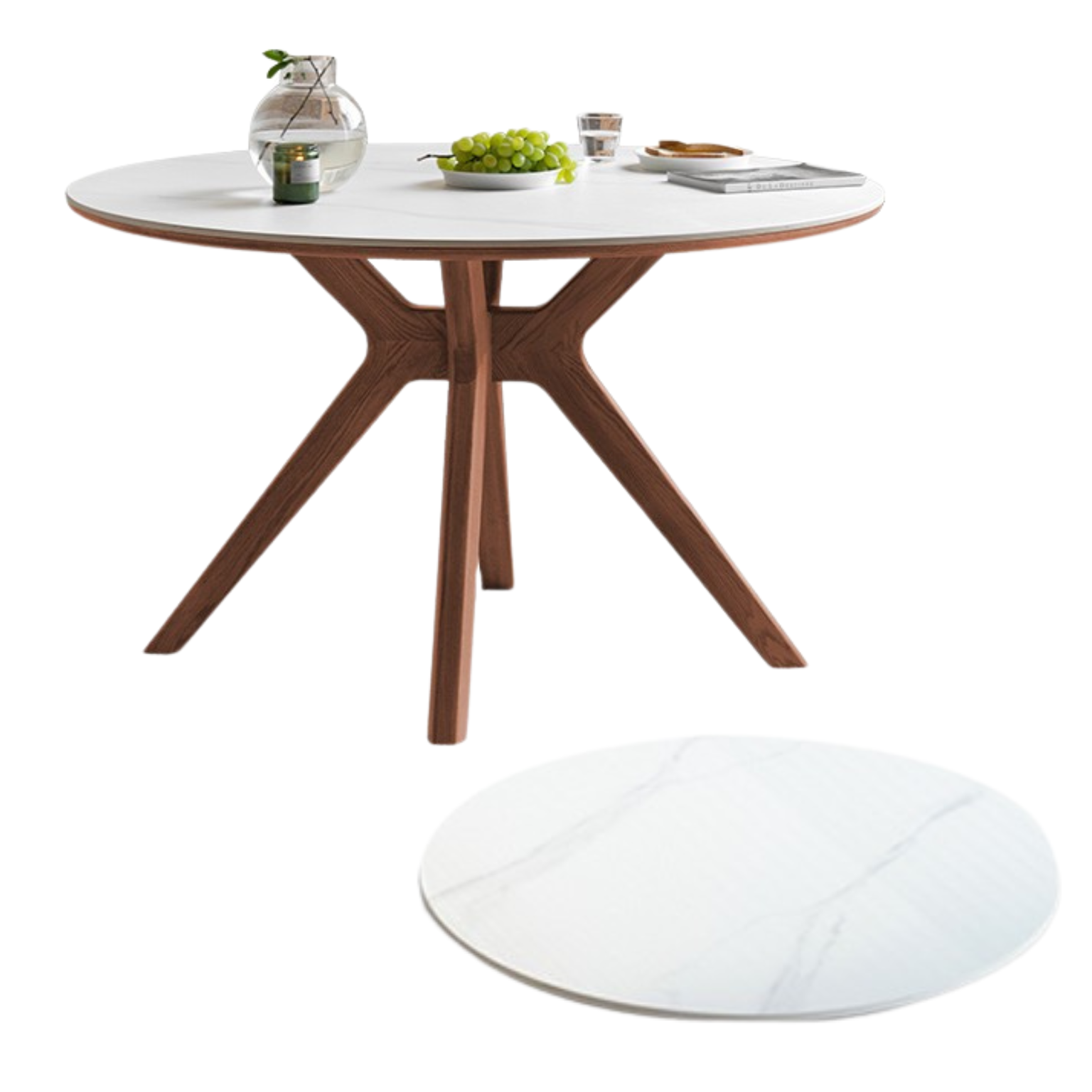 Premium Black Walnut Solid Wood Round Dining Table with Lazy Susan Turntable - Perfect for Family Gatherings & Dinner Parties