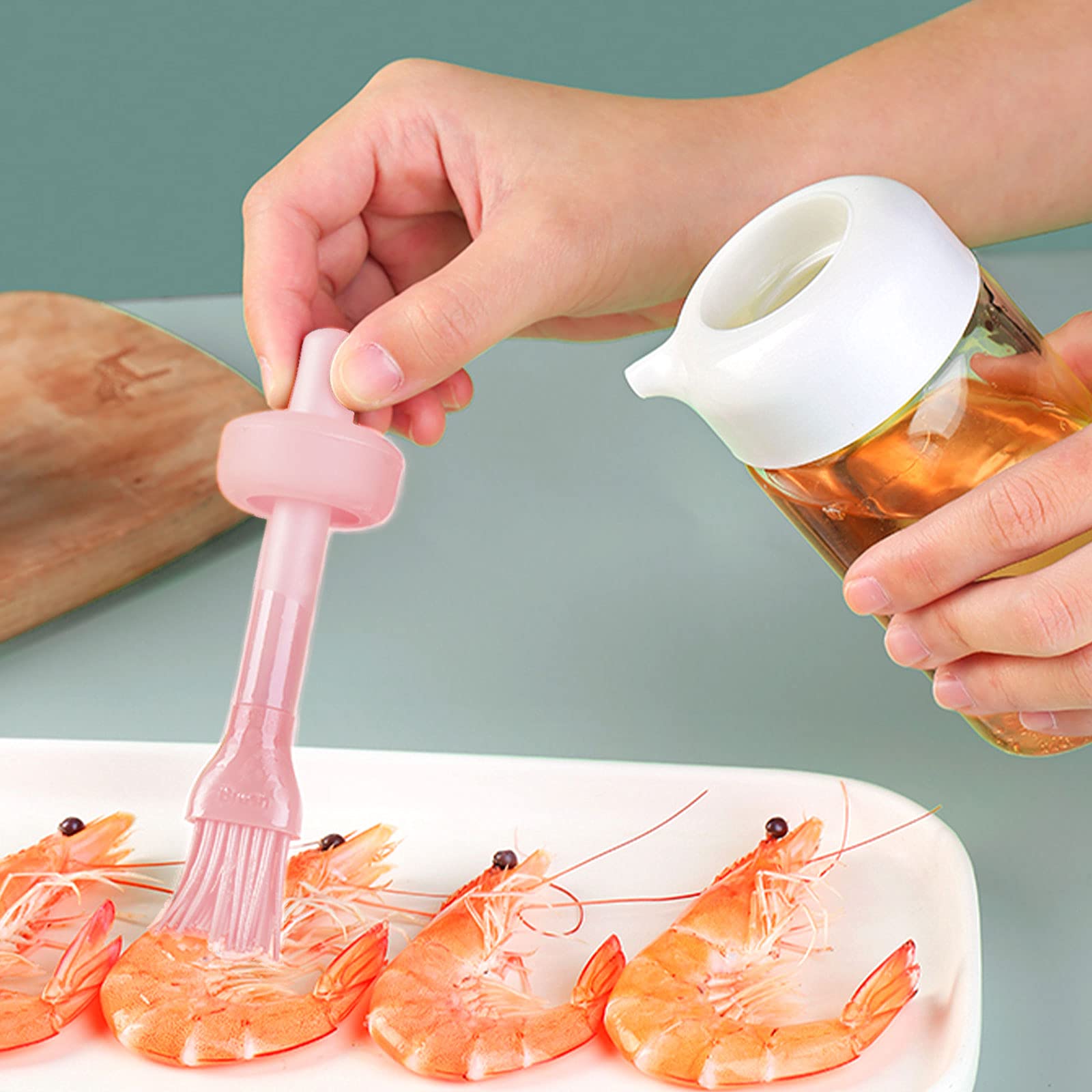 Premium Olive Oil Dispenser Bottle with Silicone Brush - 230ml Wide Mouth Oil Container for Cooking, Baking, BBQ & Marinating - Perfect for Kitchen, Restaurant & Outdoor Grilling (Pink)