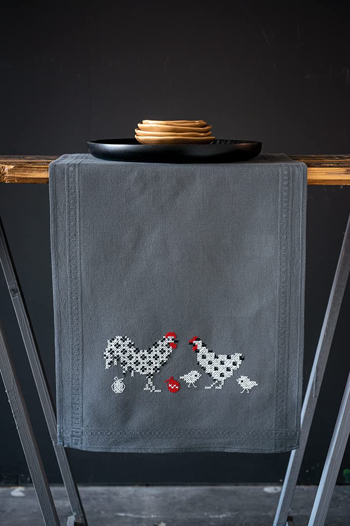 Vervaco Stamped Cross Stitch Kit - Rooster and Chicken Design for DIY Embroidery, Home Decor & Gift Ideas | Perfect for Beginners and Craft Enthusiasts